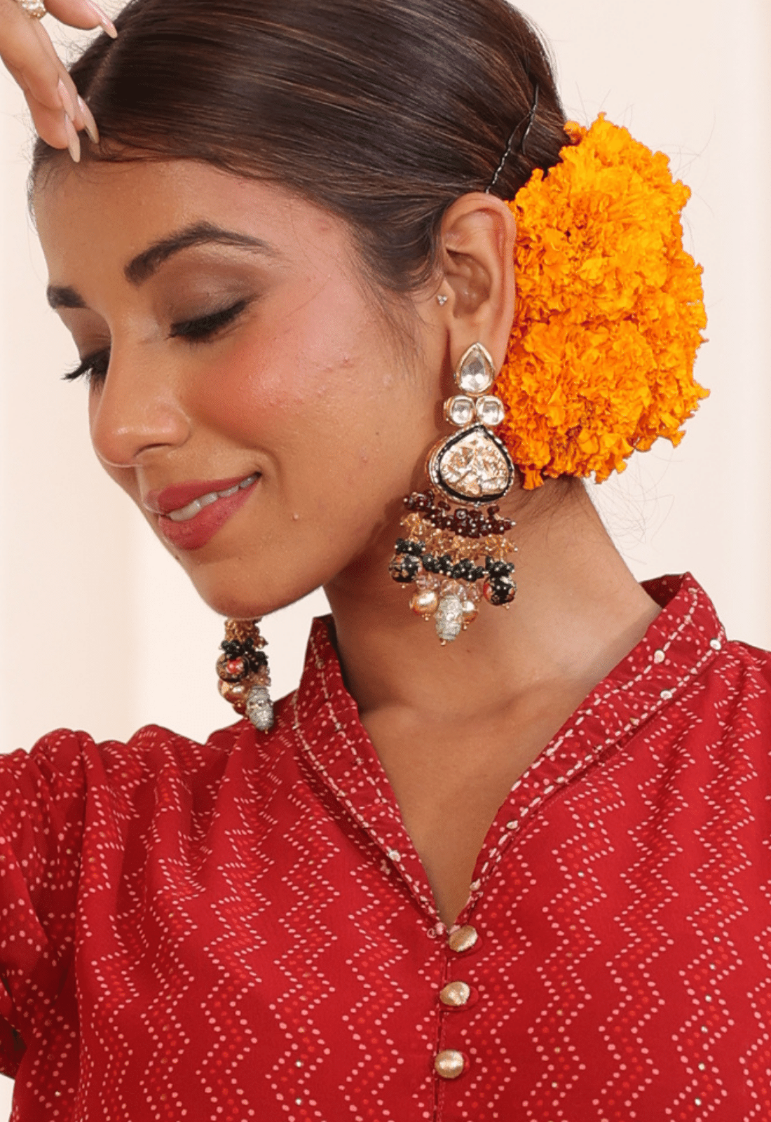 Kundan Beaded Long Earrings