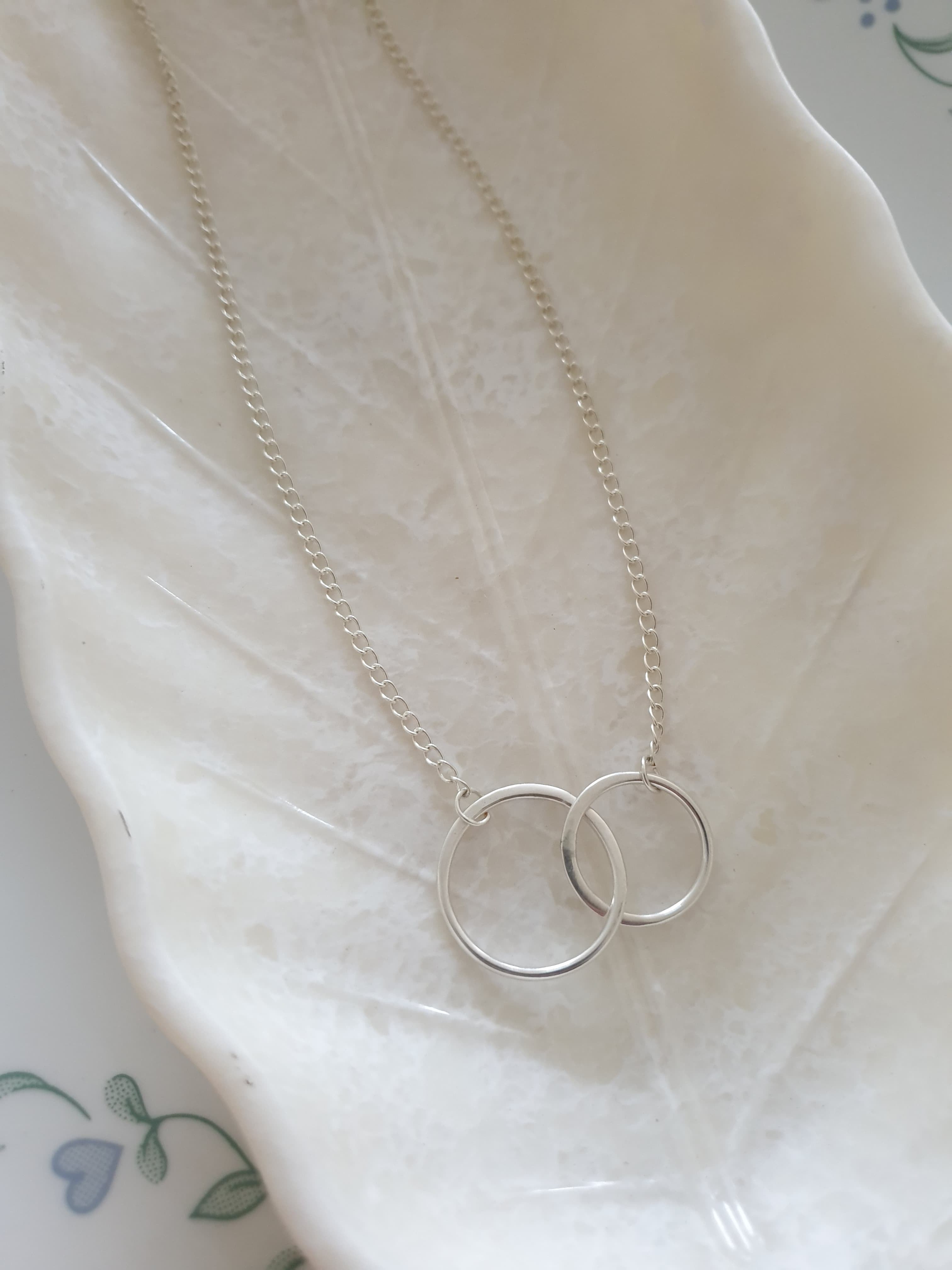 Silver Two Linked Circle Delicate Necklace - Main Image