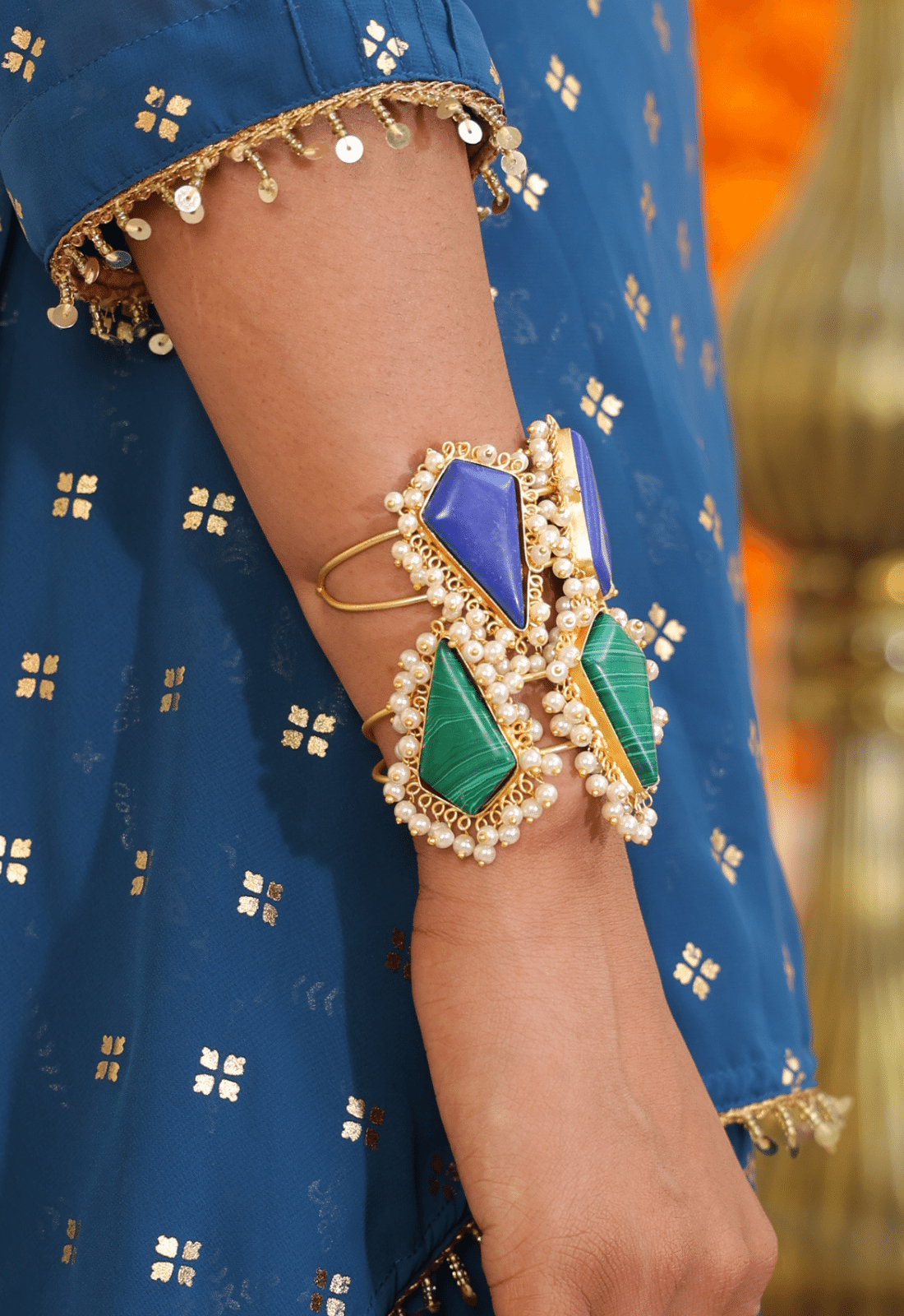 Stone handcuff Bracelets With Pearl Combo