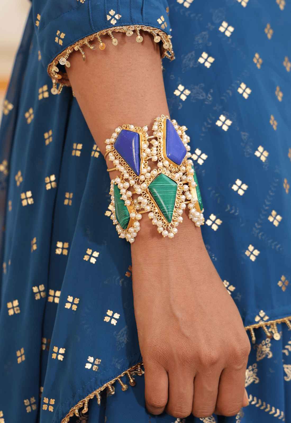 Stone handcuff Bracelets With Pearl Combo