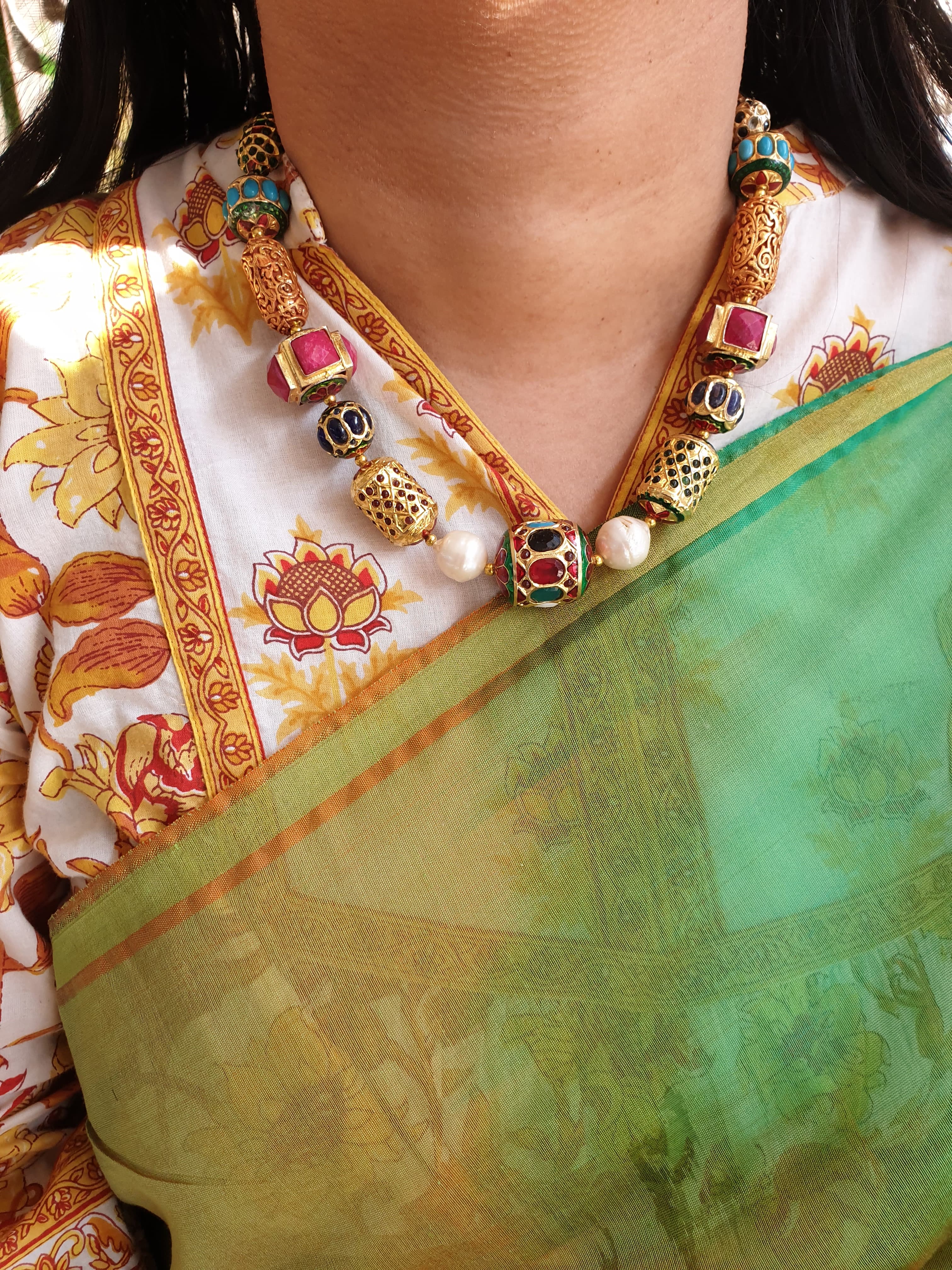 Navratana Beads Jadau Necklace