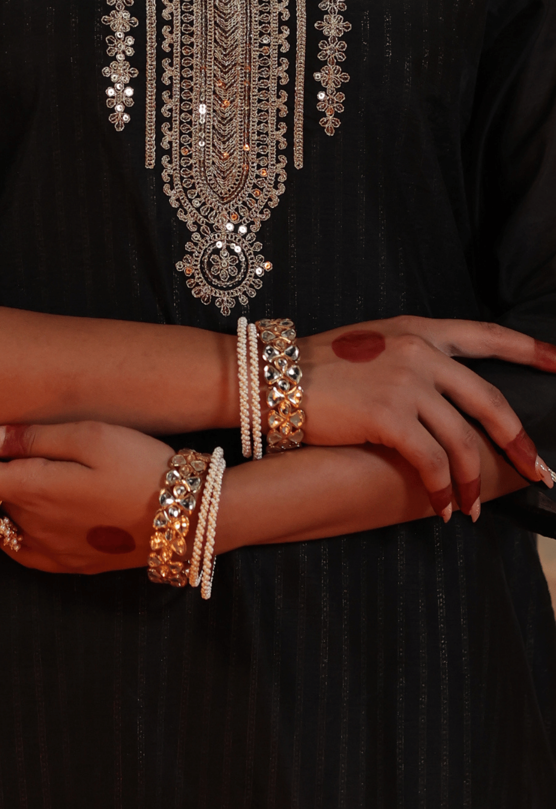 Combo 22k gold plated pair of bangles along with seed bead bangles