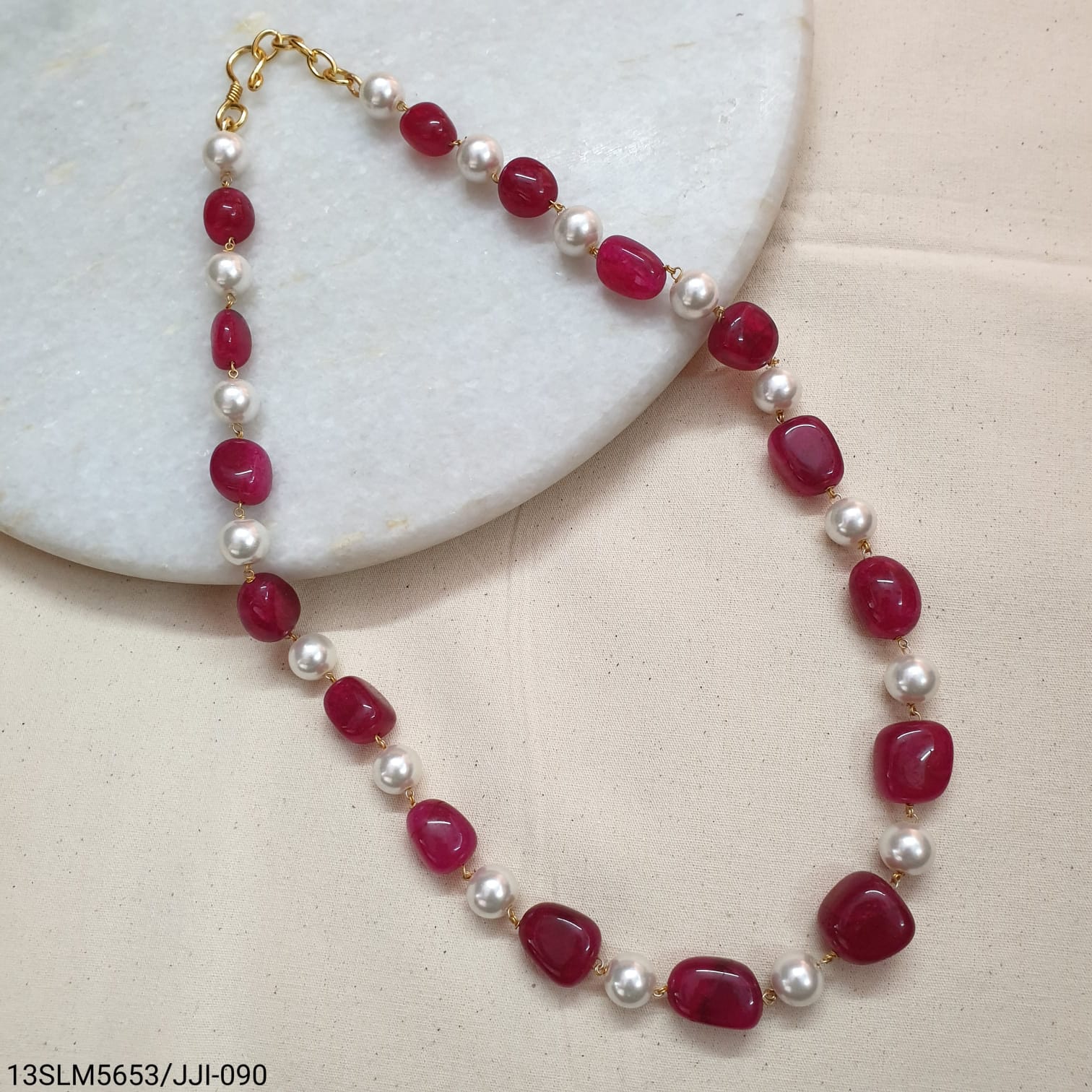 Hot Pink Pearl Beaded Necklace