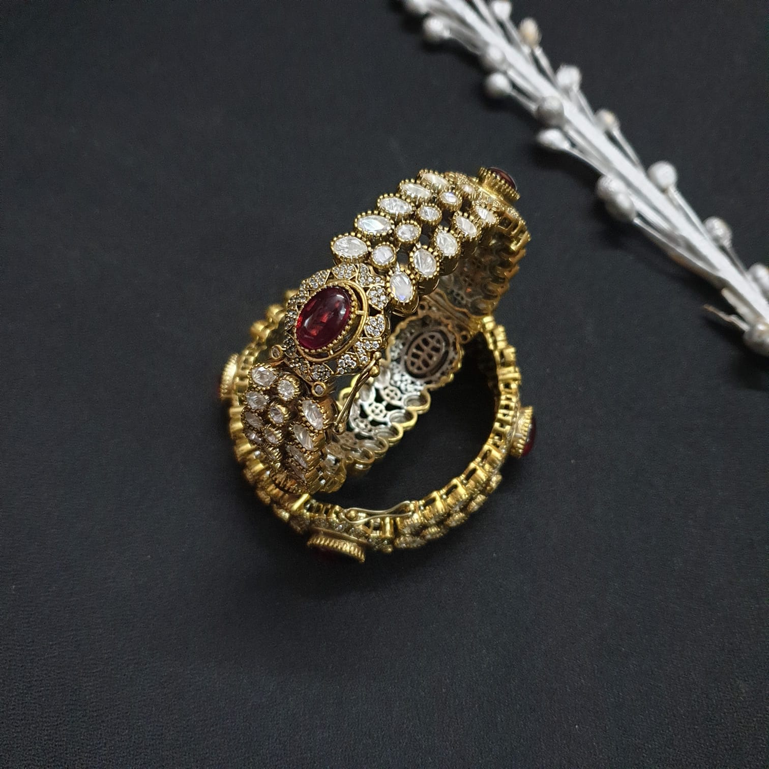 Ruby Stone Kundan Polki Openable Kada