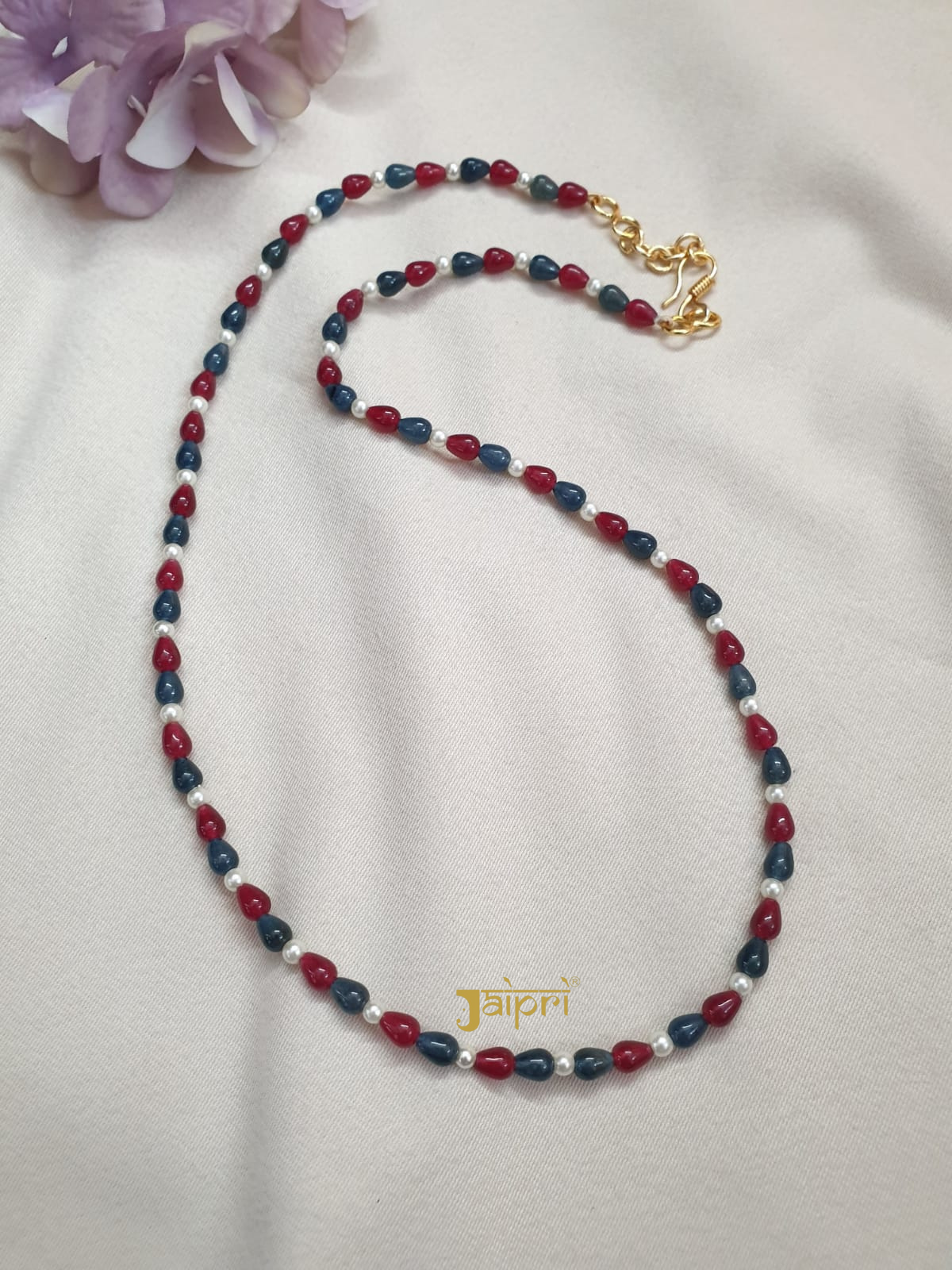 Blue Red Stone Single Layer Pearl Long Mala