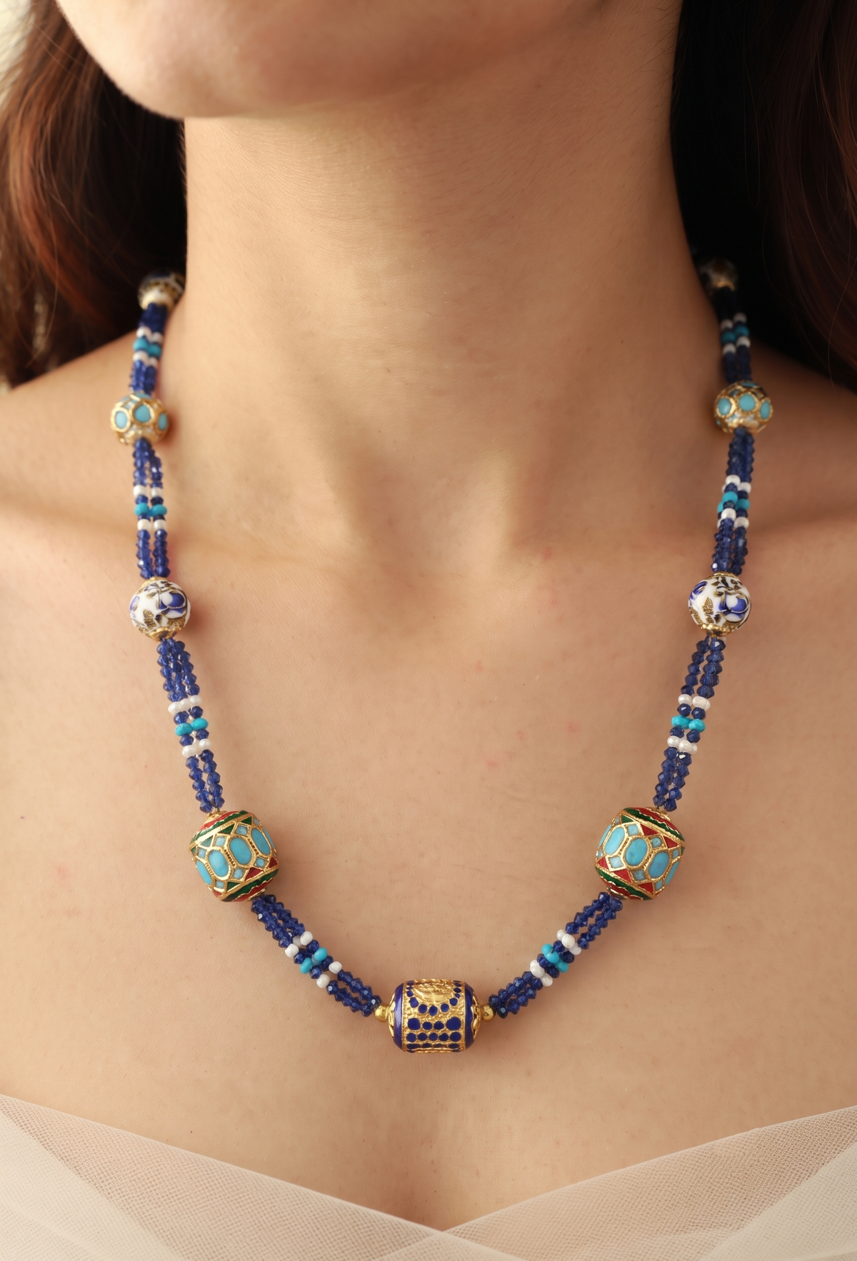 Shahin Blue Beaded Necklace