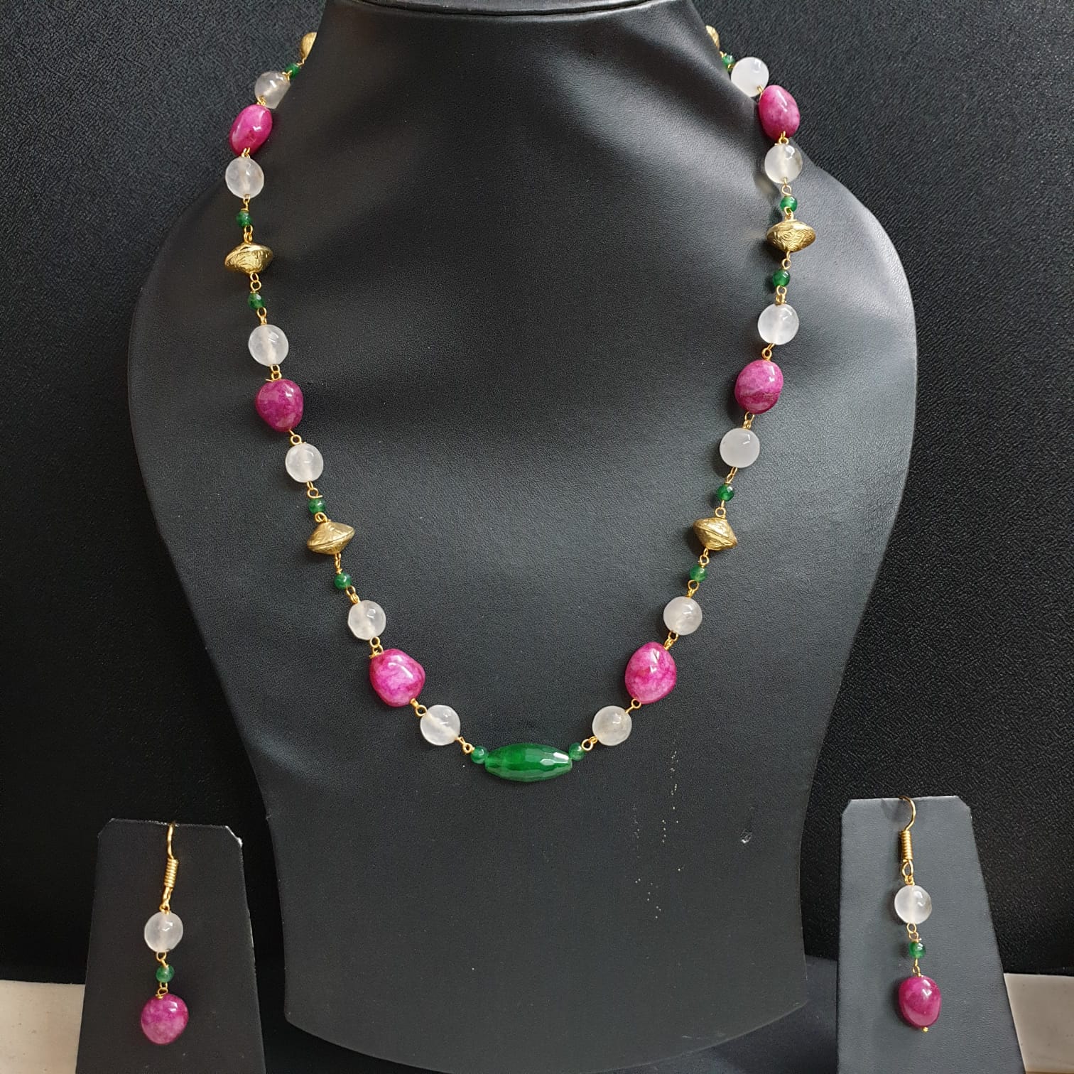 Hot Pink and Offiwhite Stone Necklace