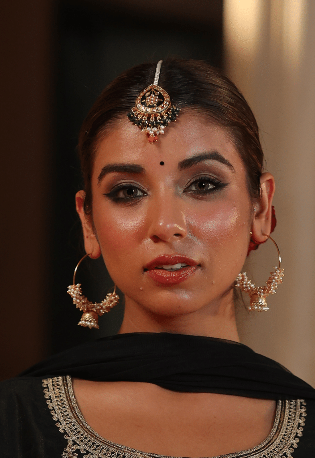 Pearl Hoop Earrings With Gold Plated Jhumki