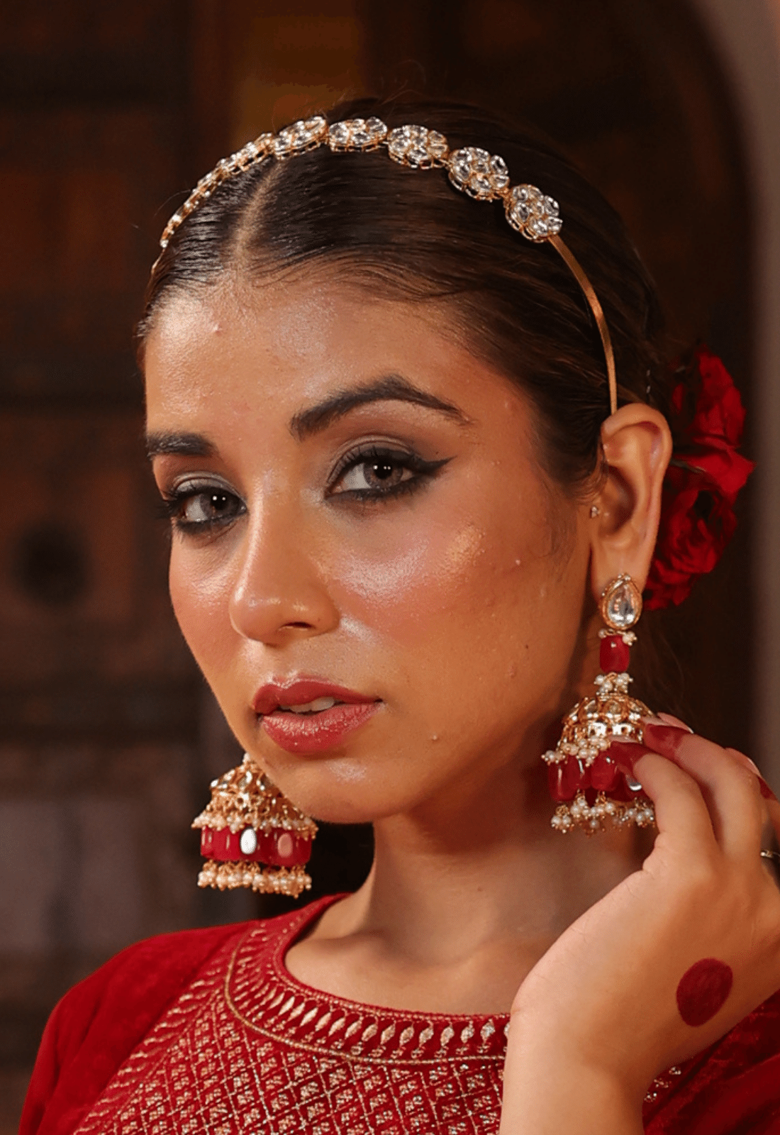 Kundan Big Jhumki With Red Stone Kundan Ring