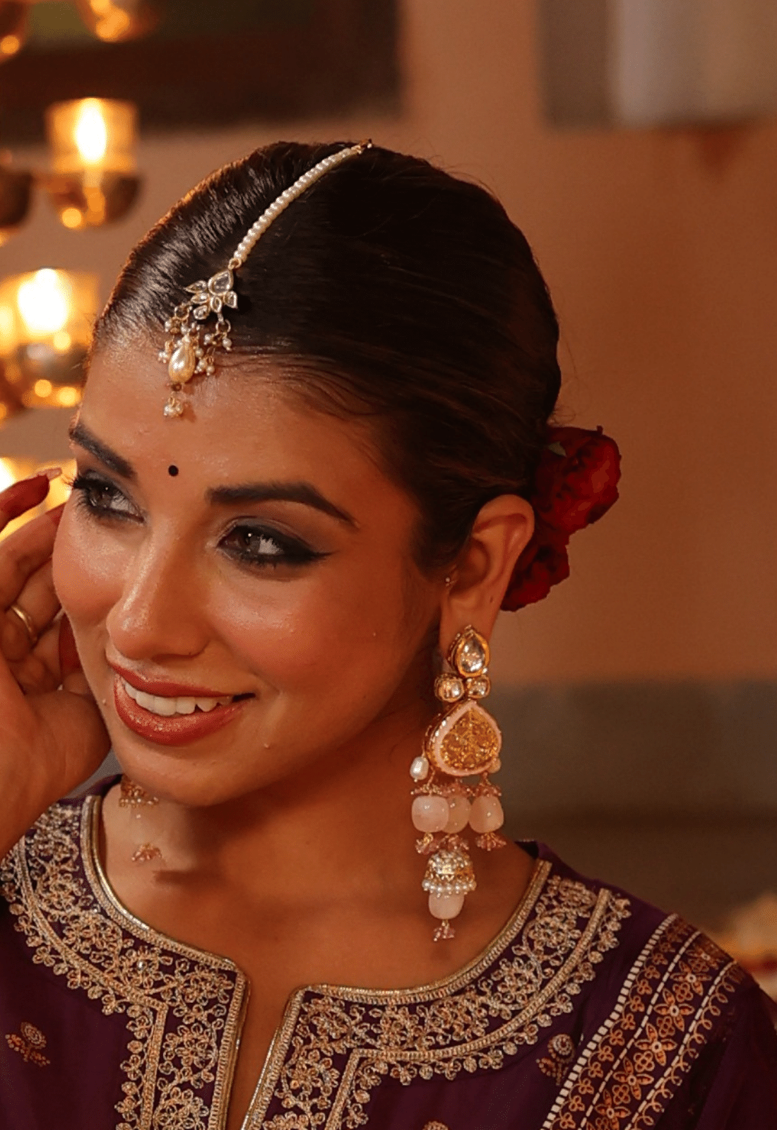 Kundan long earrings with stone beading