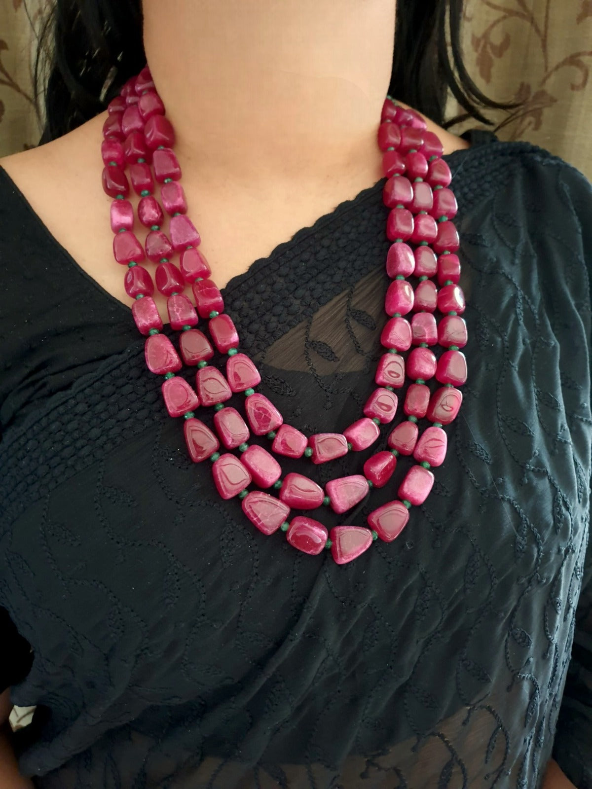 Ruby Bead Layered Necklace Set