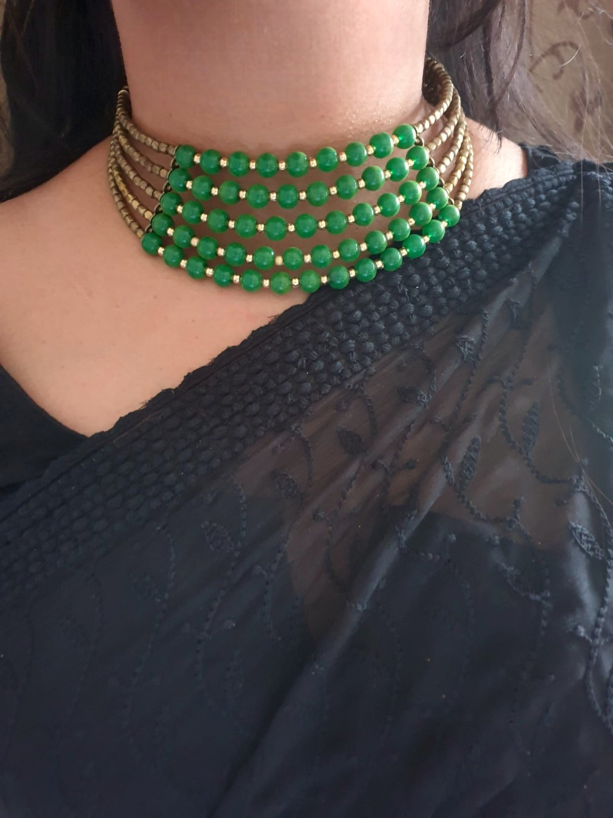 Green Beaded Adjustable Choker Necklace Set