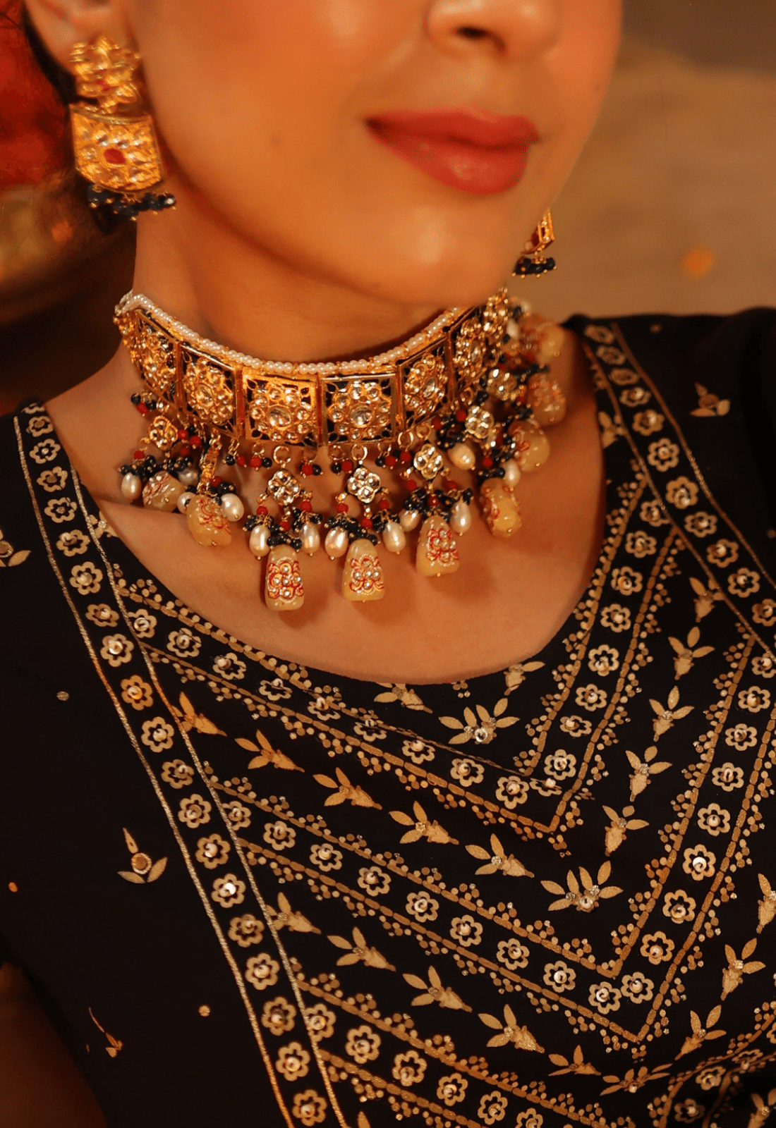 Kundan Meenakari Choker Necklace Set