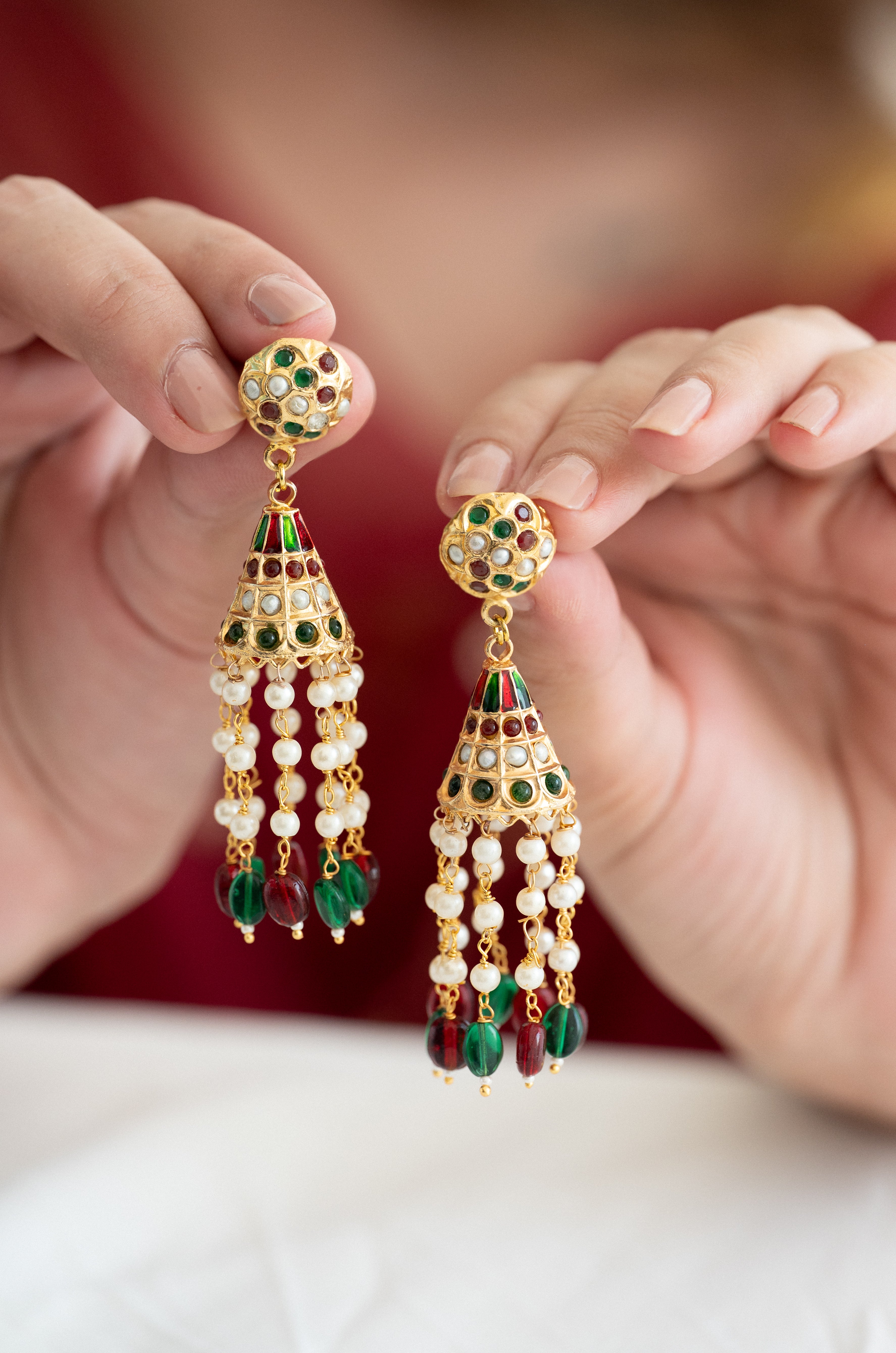 Gold Tone Multi Jadau Jhumki Earrings