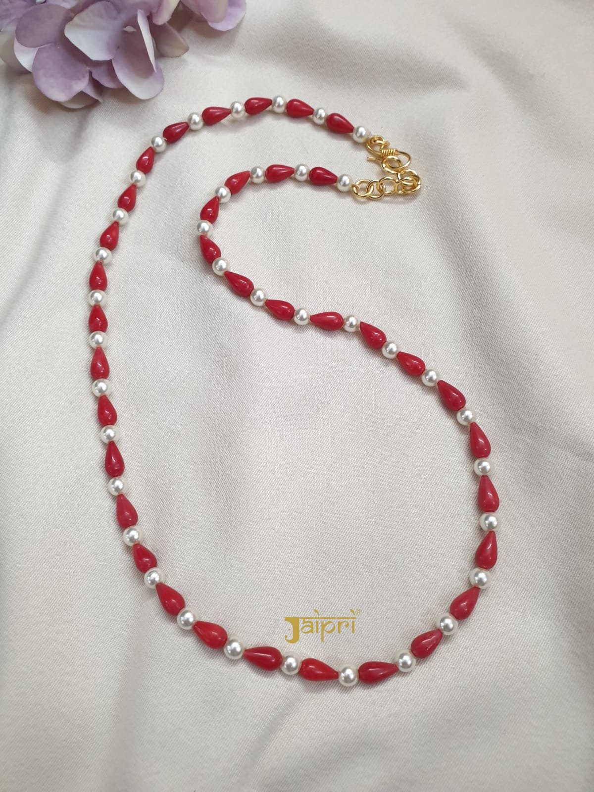 Coral Color Drop Stone Single Layered Pearl Long Mala