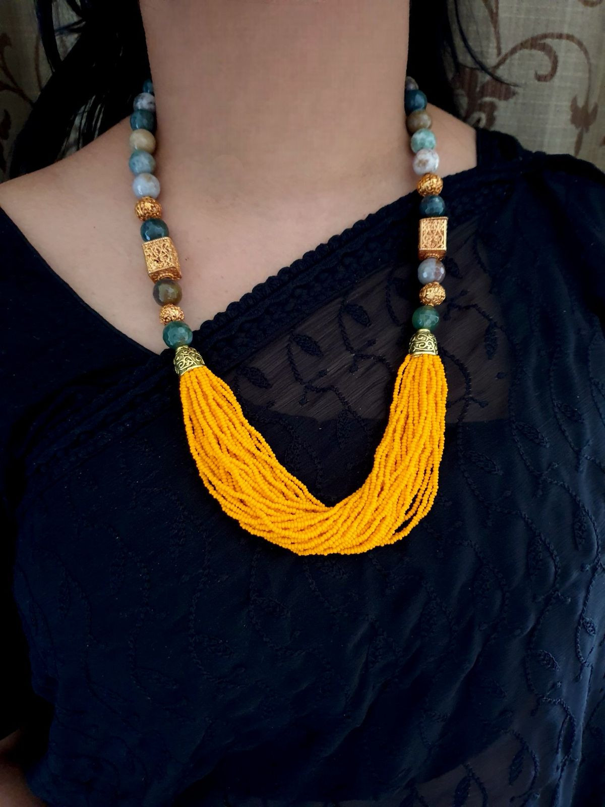 Bright Yellow Seed Bead Necklace Set