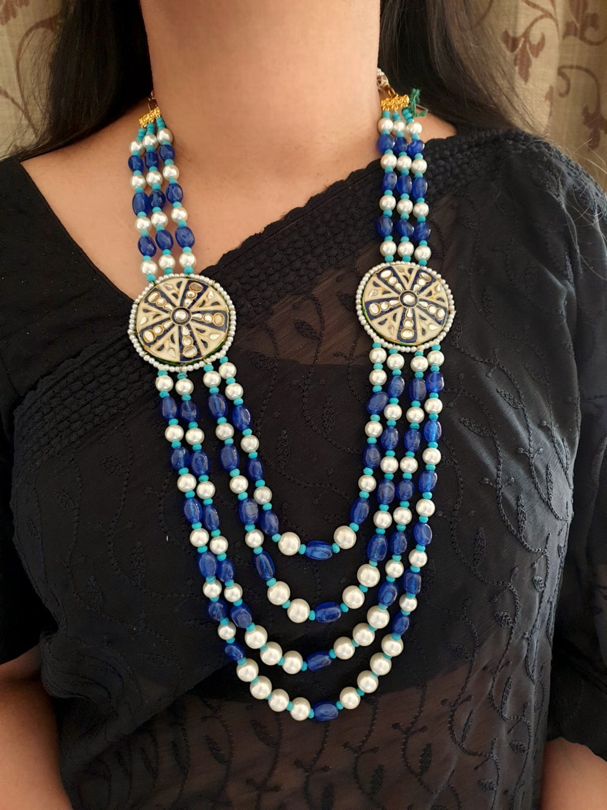 Blue Kundan Meenakari Long Necklace