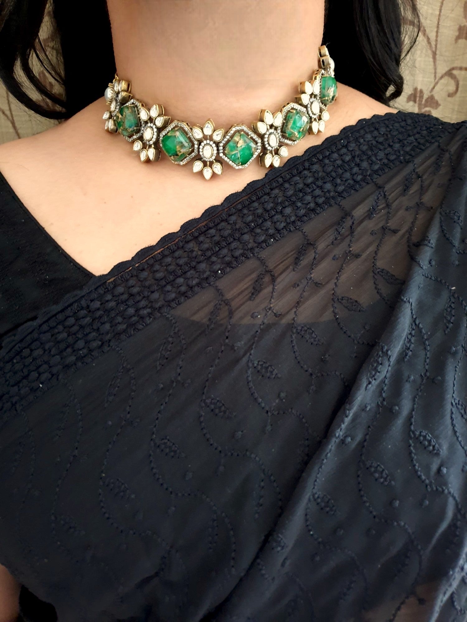 Green Doublet Stone Kundan Choker Necklace