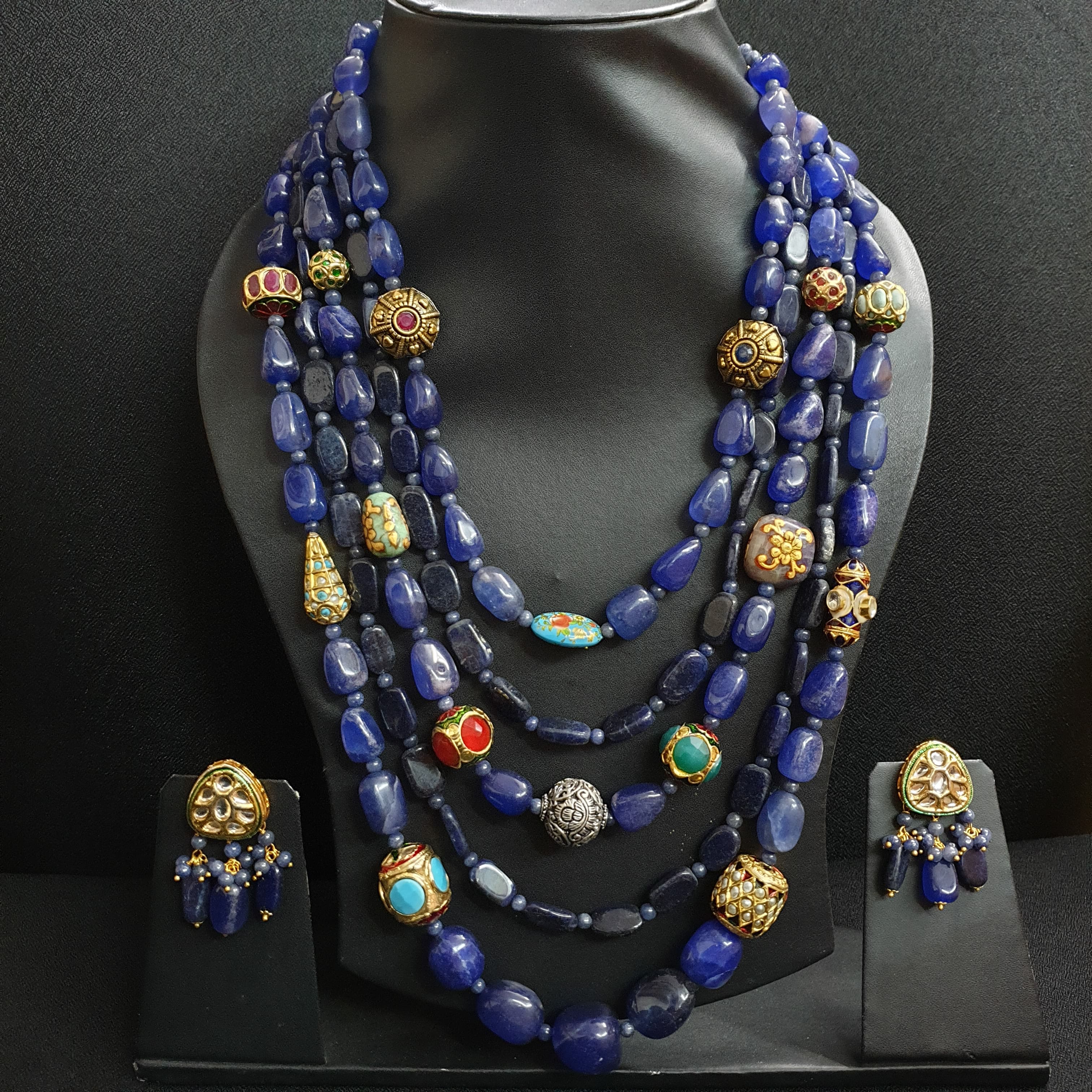 Blue Stone Antique Beaded Necklace Set
