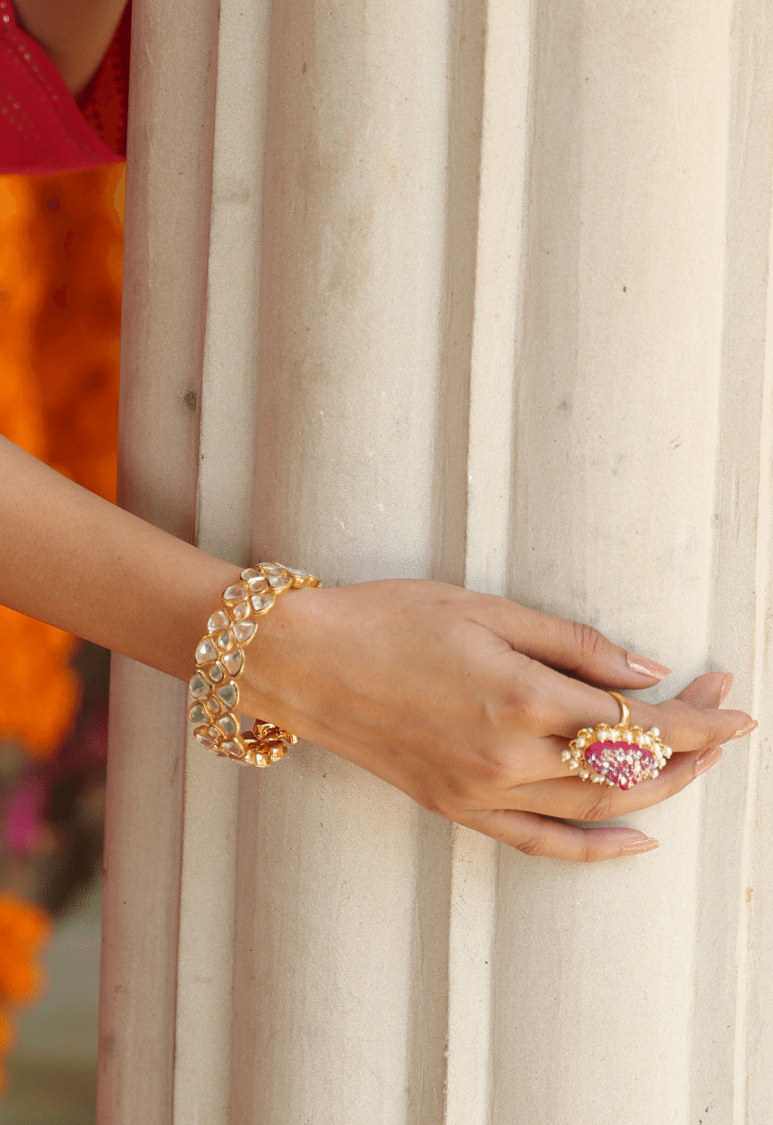 Combo 22k Gold Plated Kundan Bangle with Ring