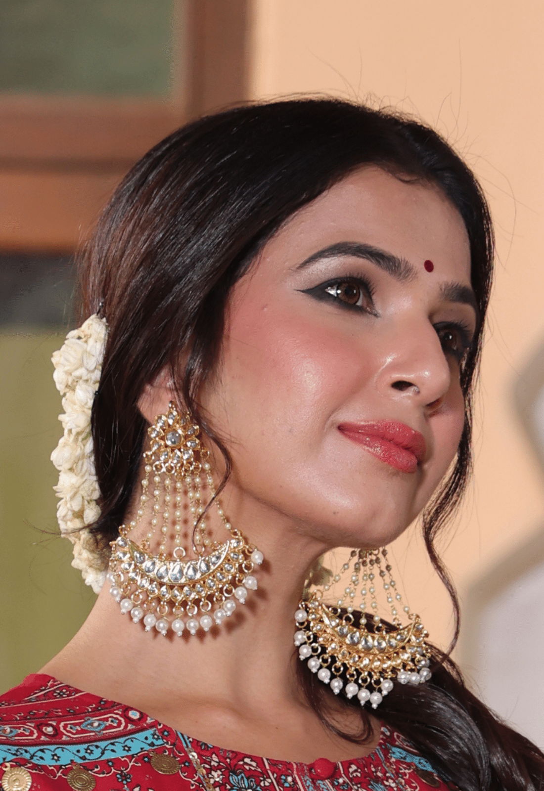 kundan chandbali earrings with pearl beading