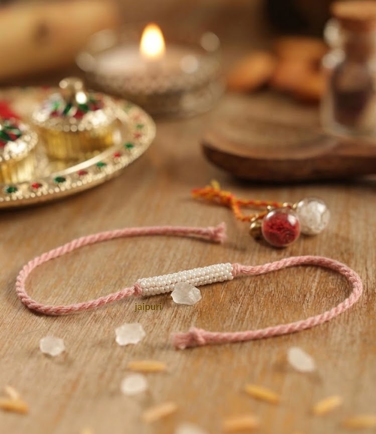Seed Beads Baby Pink Thread Rakhi