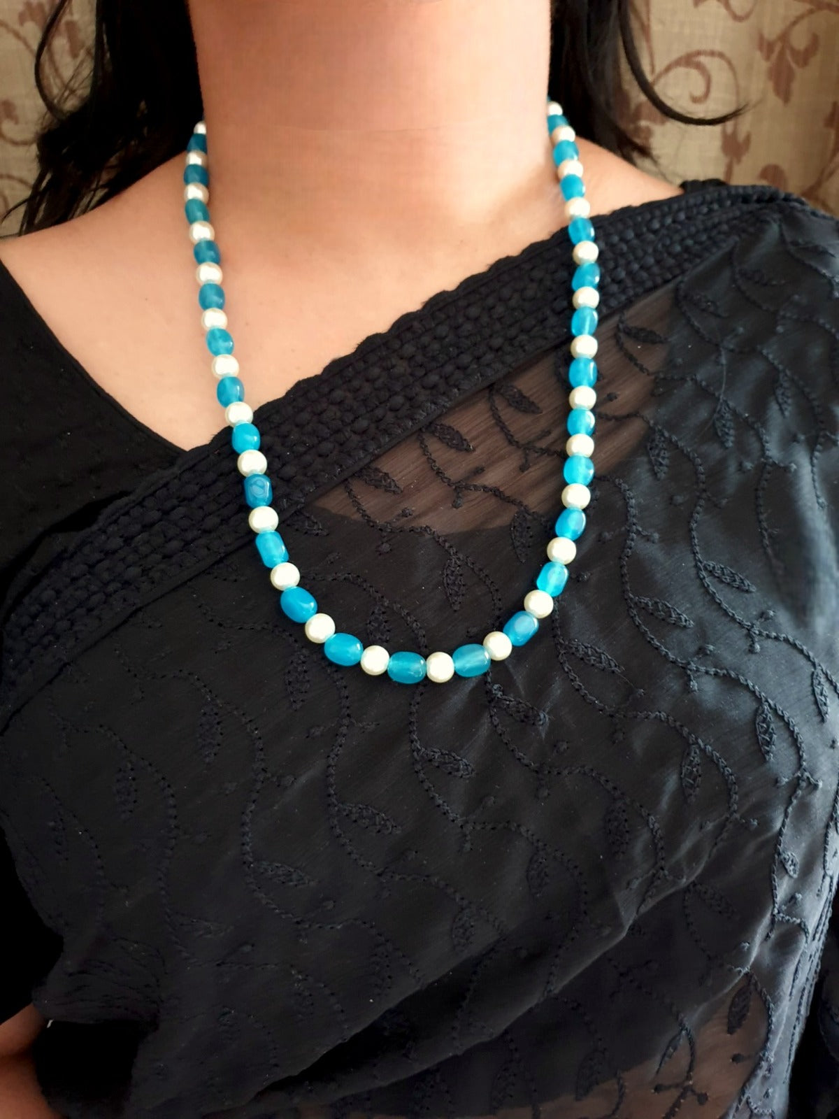Blue Pearl Stone Long Mala
