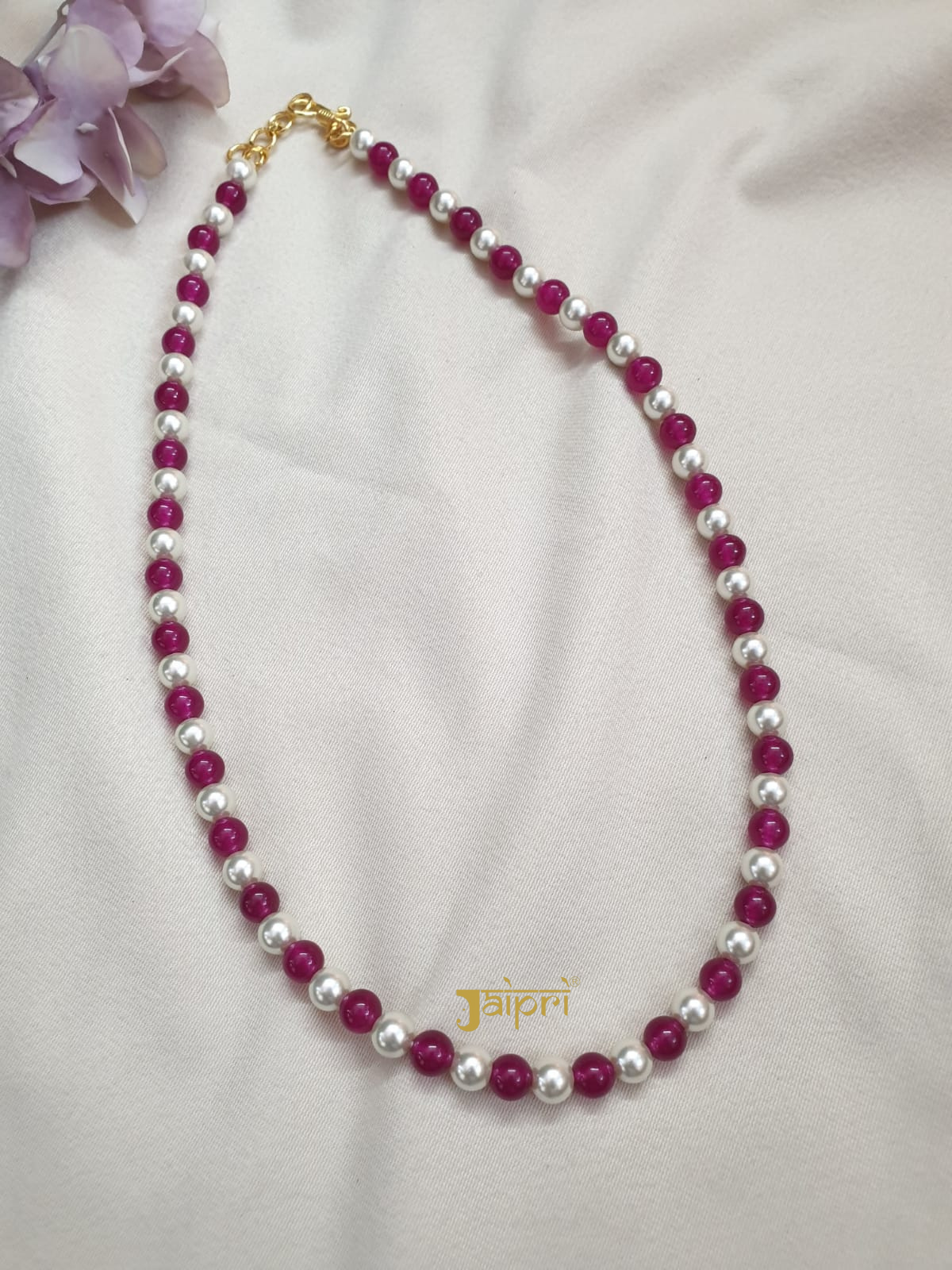 Purple Stone Single Layered Pearl Long Mala