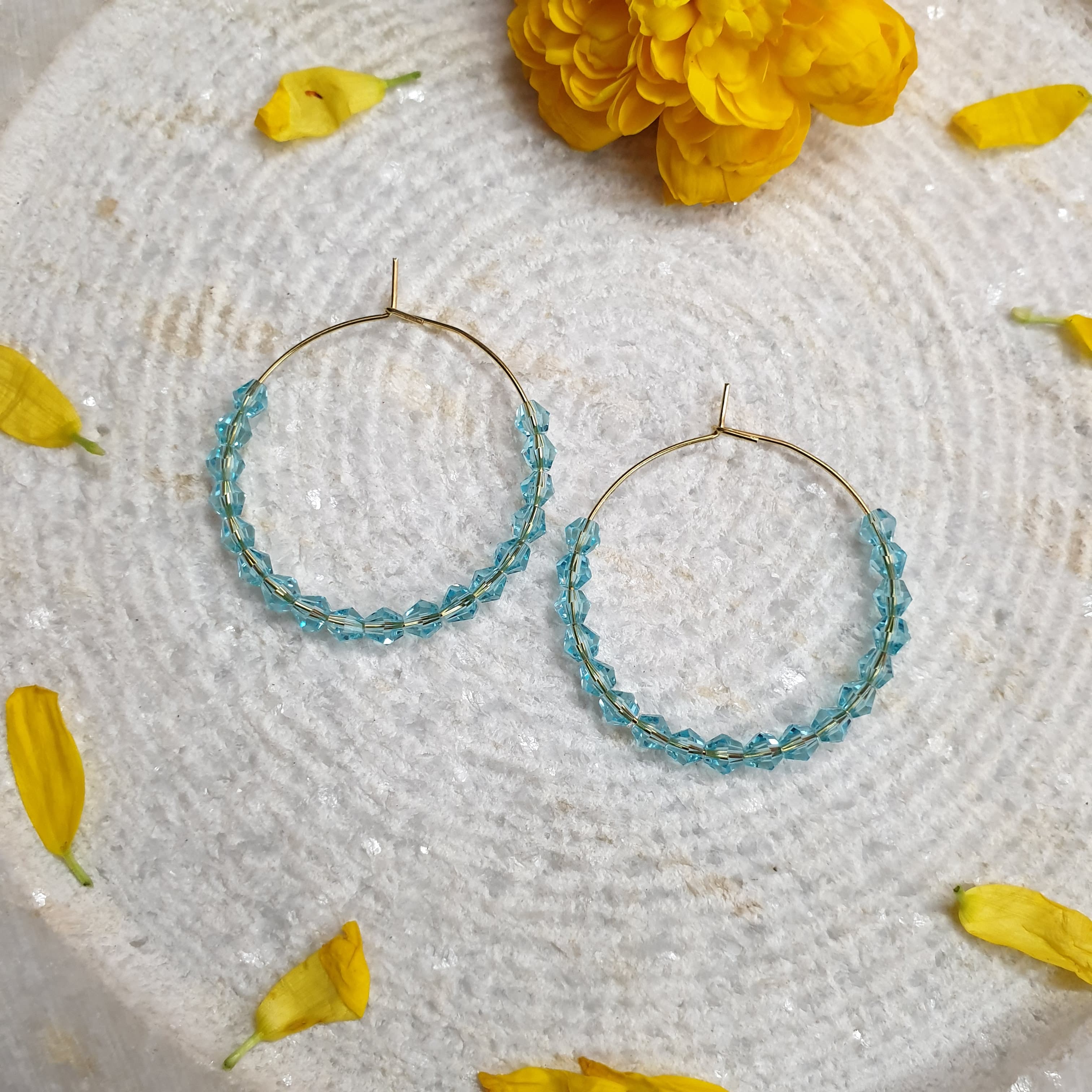 Light Blue Beaded Hoop Earrings