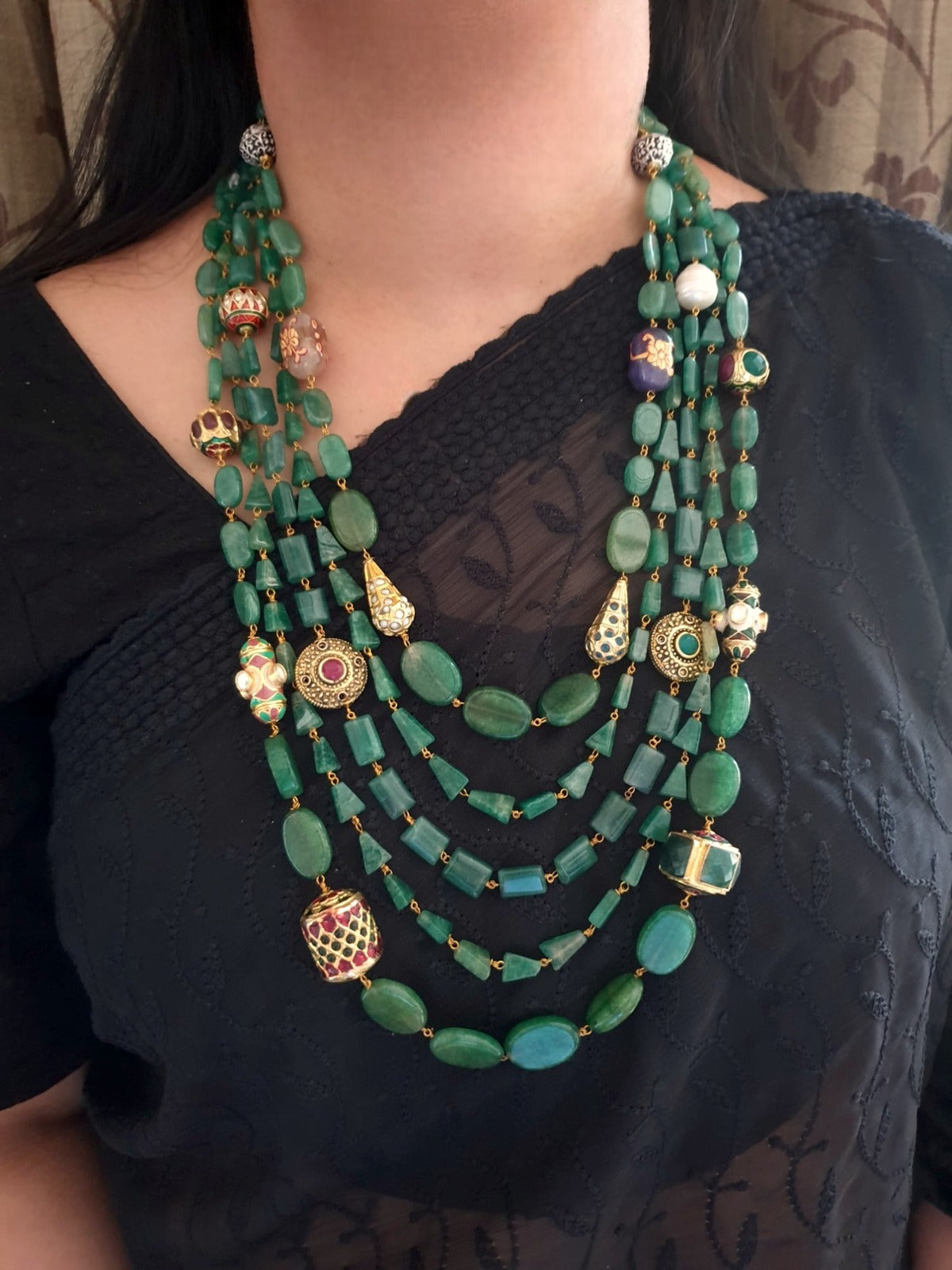 Green Antique Beaded Necklace Set