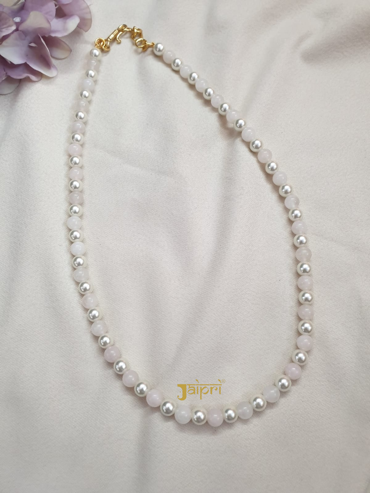 Baby Pink Stone Single Layered Pearl Long Mala