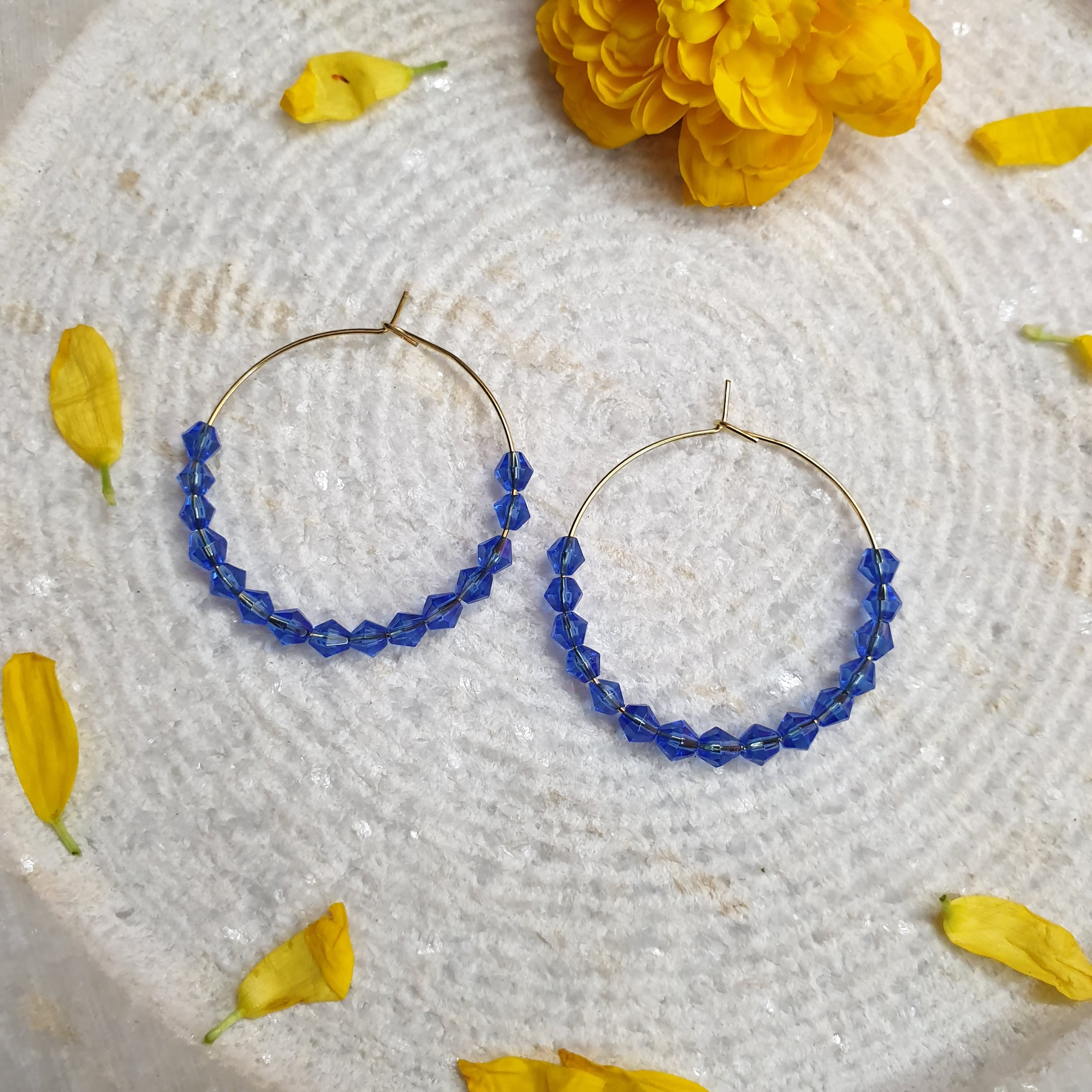 Blue Beaded Hoop Earrings