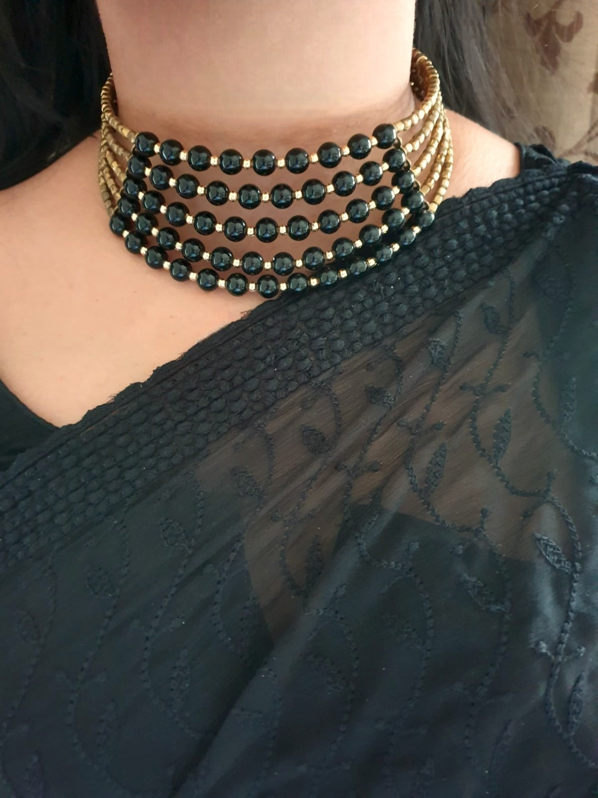 Black Beaded Adjustable Choker Necklace