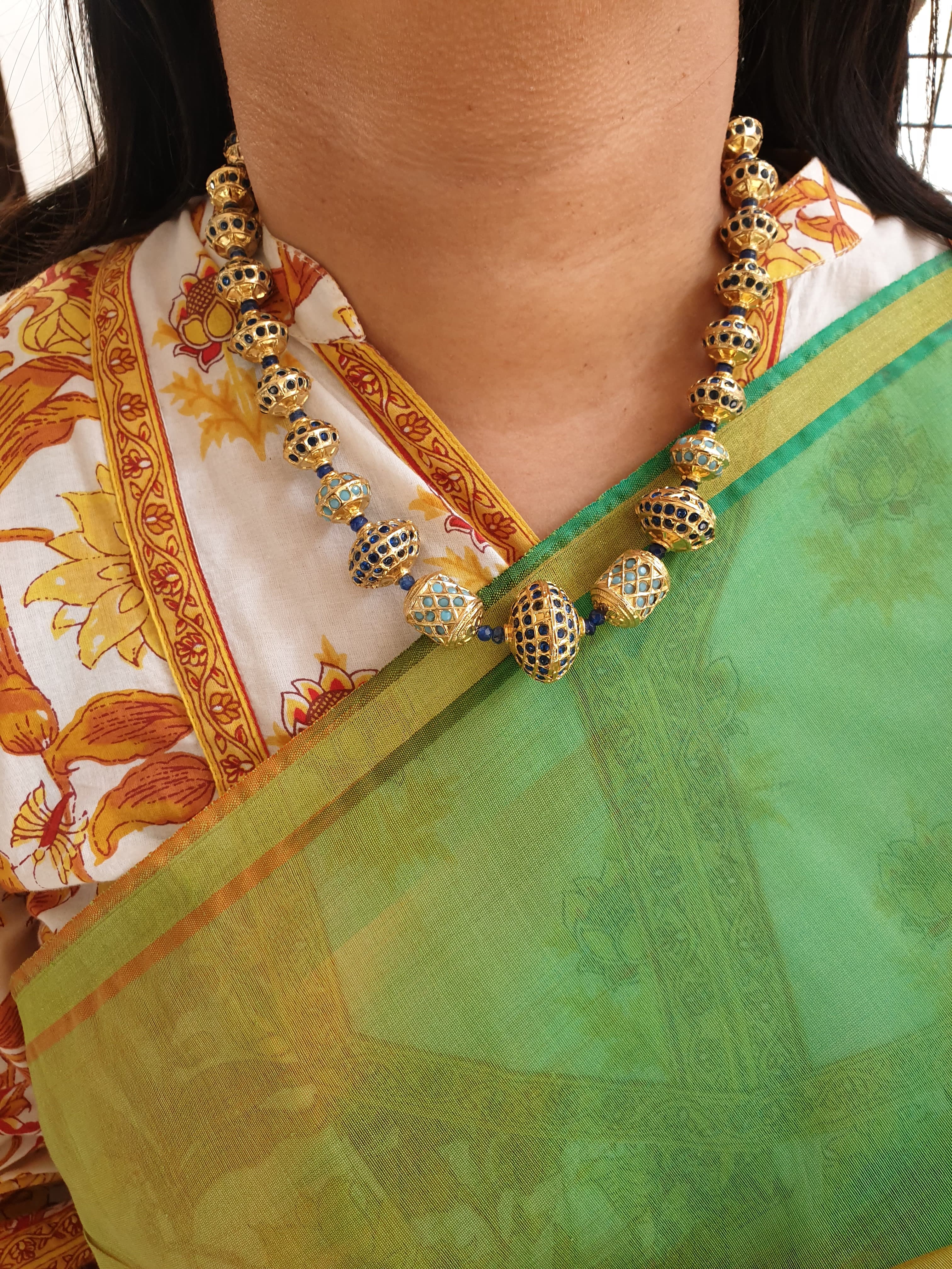 Dark Blue and Turquoise Jadau Beaded Necklace