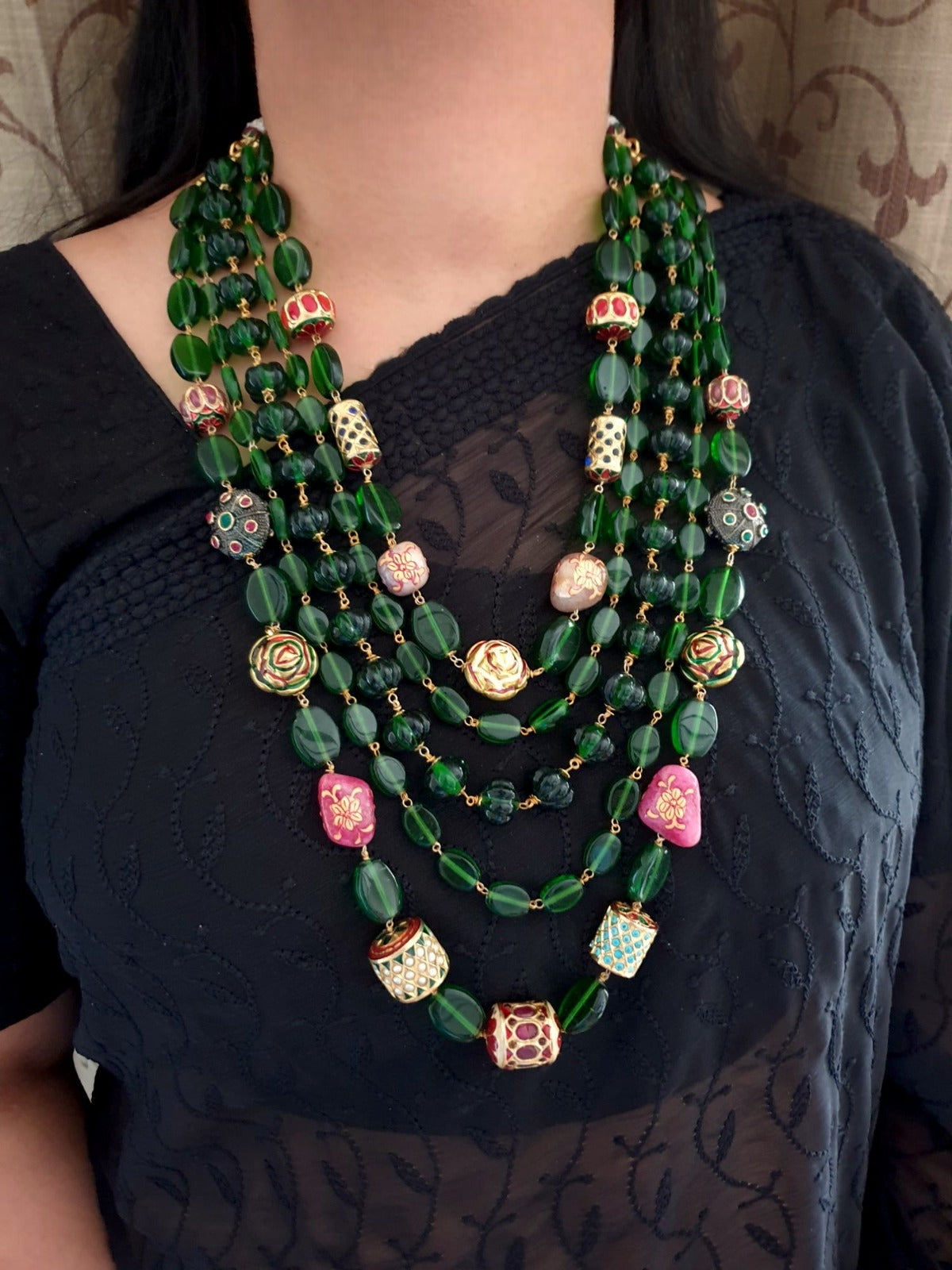 Green Stone Antique Beaded Necklace