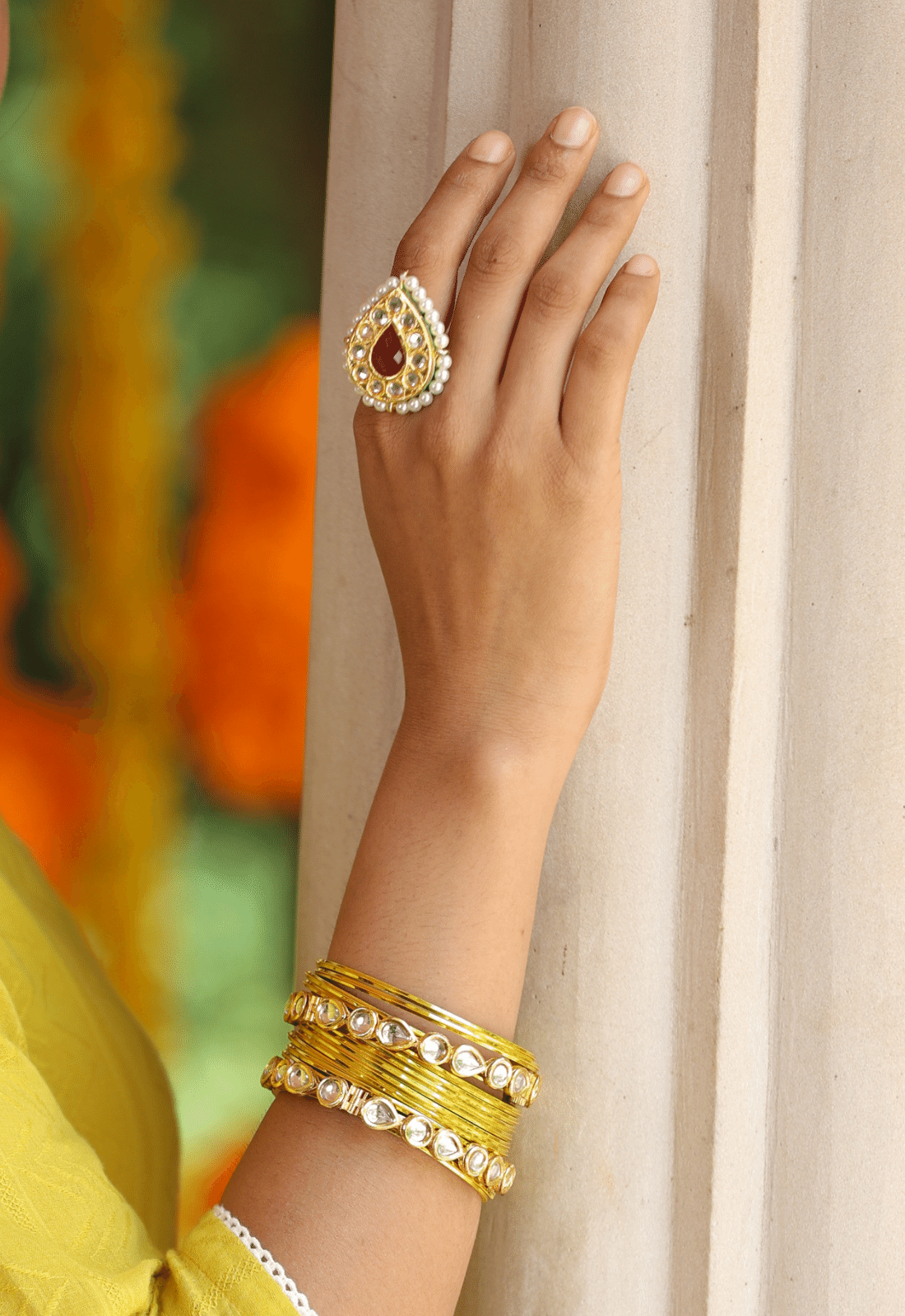 Combo Kundan bangles with handcuff and ring