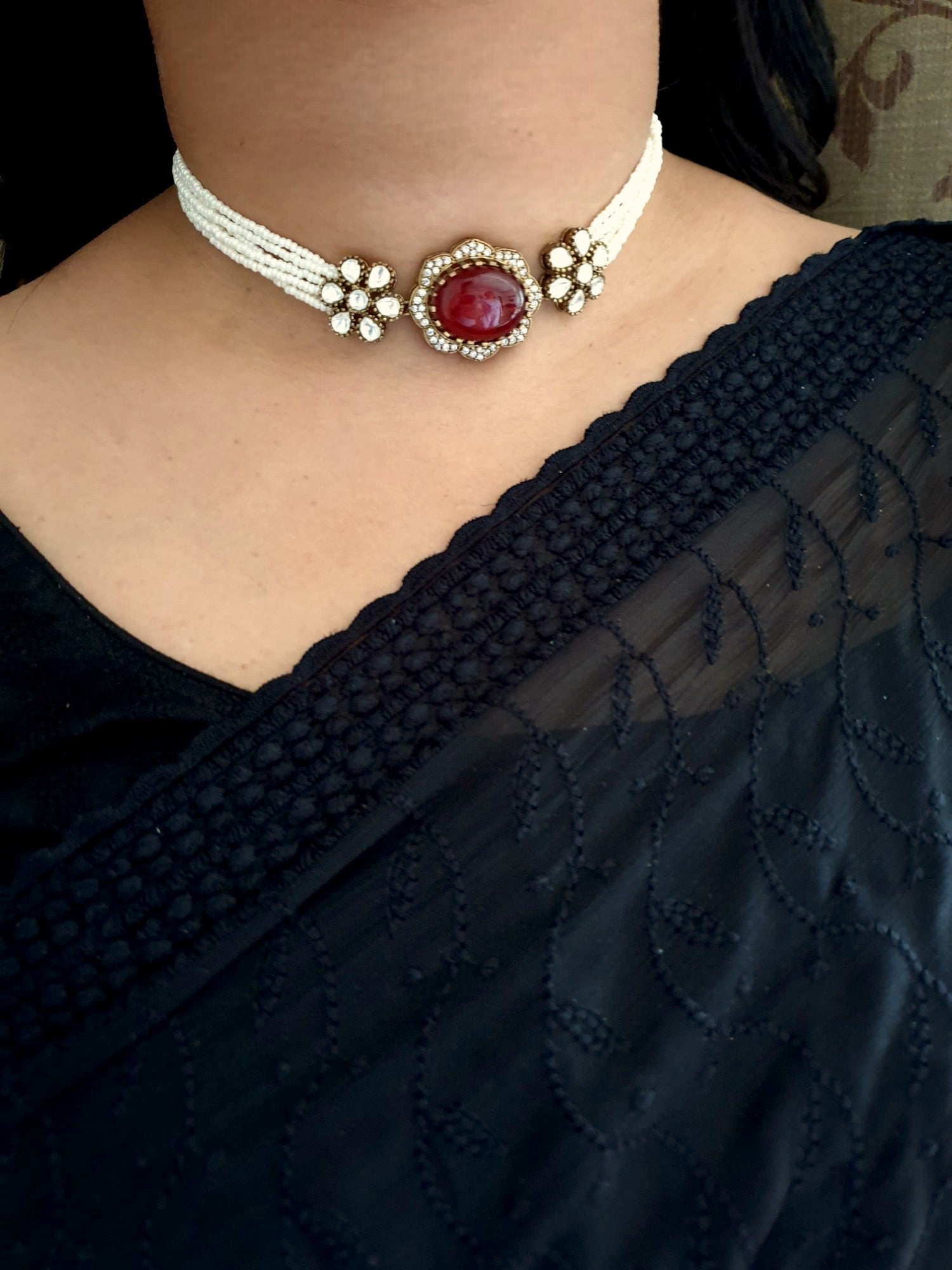 Ruby Color Doublet Stone Kundan Choker Necklace