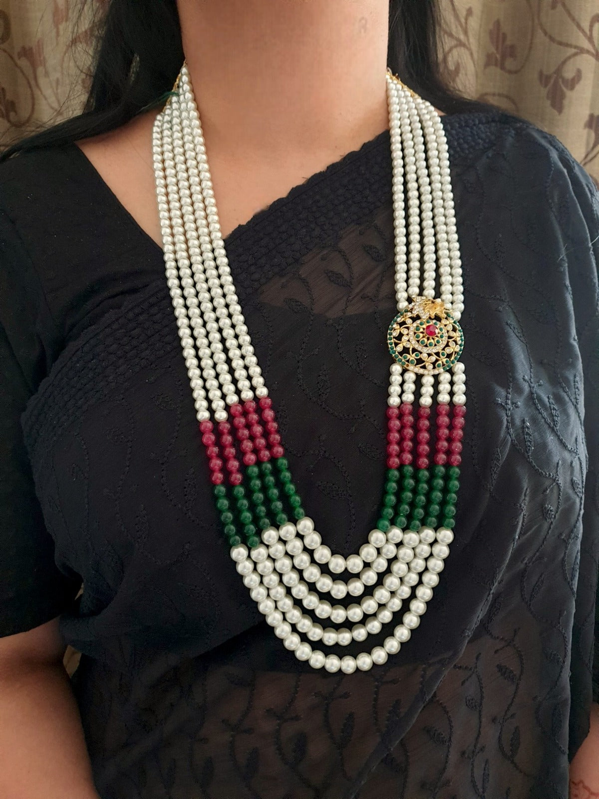 Jadau Stone Pearl Beaded Long Necklace