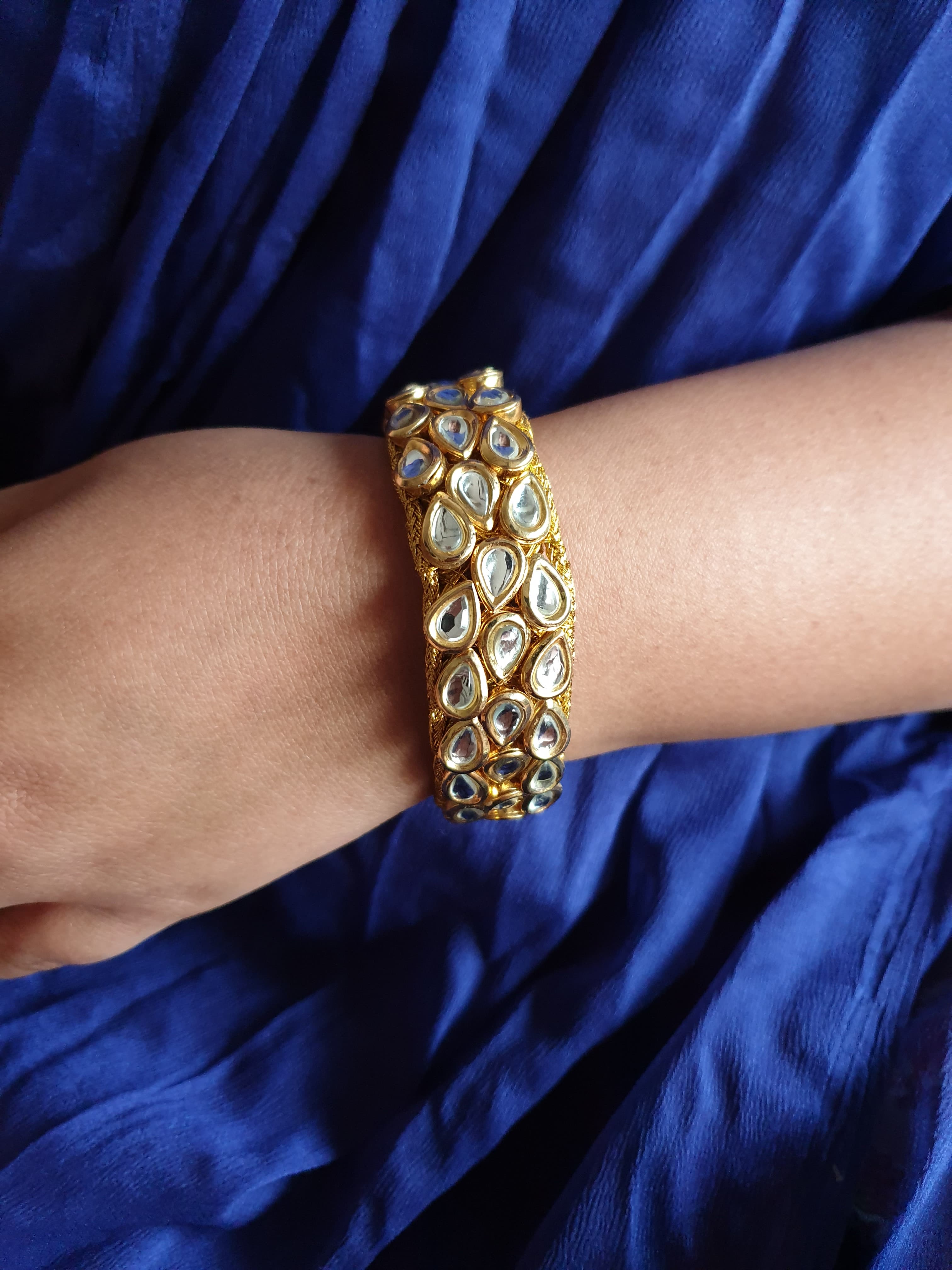 22k Gold Plated Three Layered Kundan Pochi Bracelet