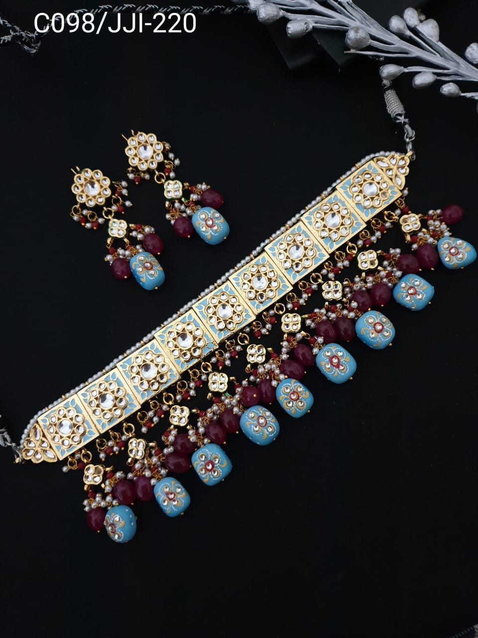 Kundan Meenakari Stone Beading Choker Set