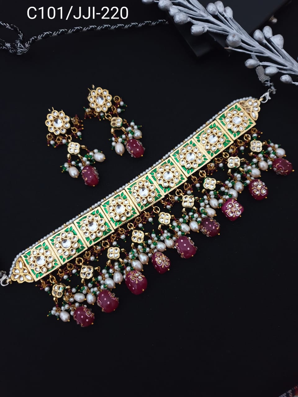 Kundan Meenakari Stone Beading Choker Set