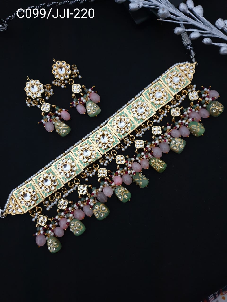 Kundan Meenakari Stone Beading Choker Set