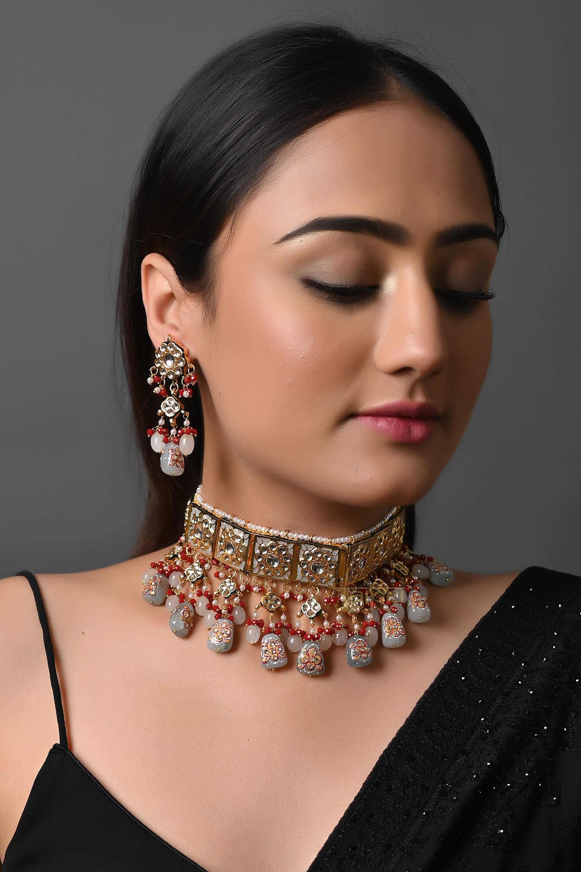 Kundan Meenakari Stone Beading Choker Set