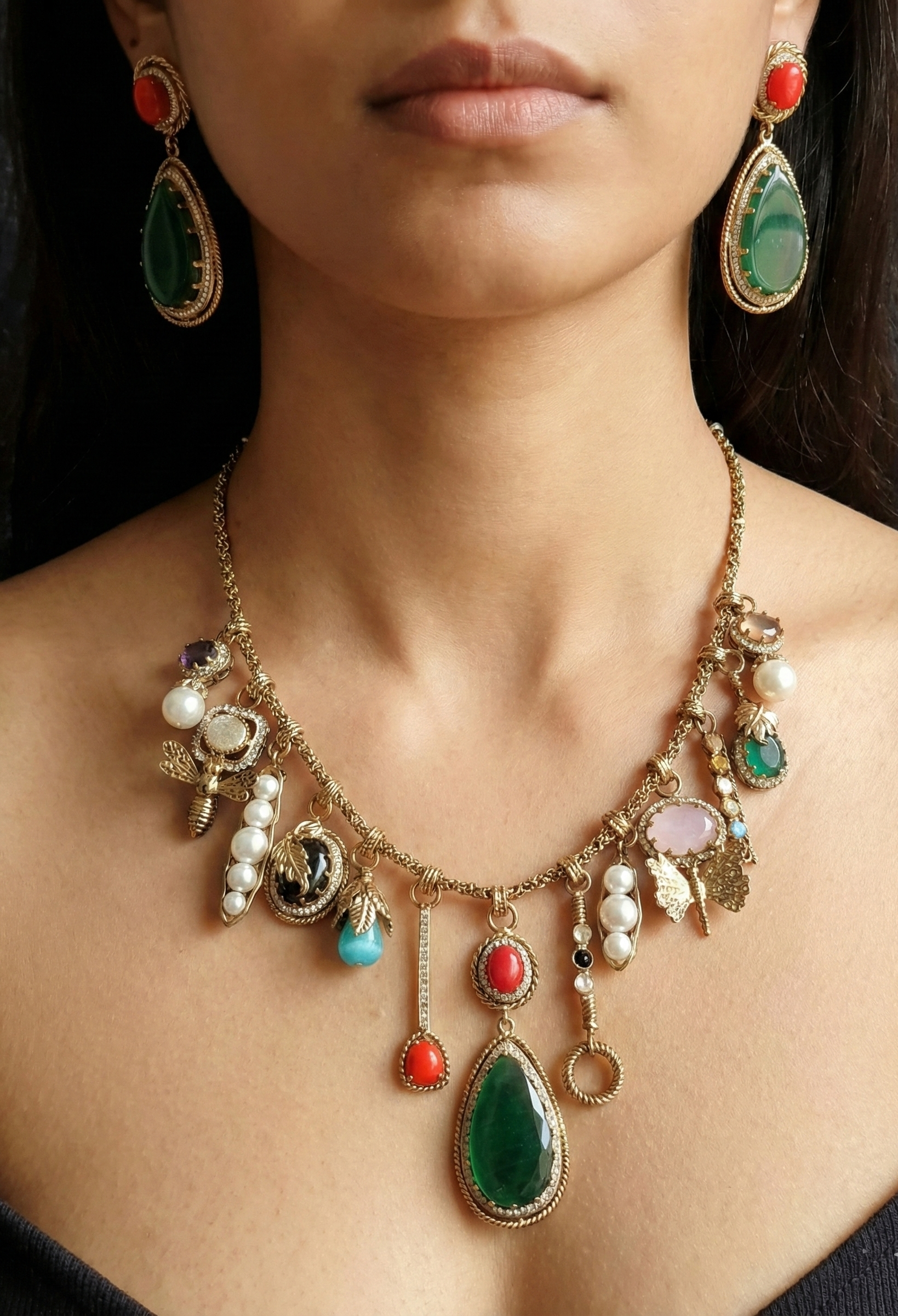Emerald Green Stone Kundan Sabyasachi Inspired Necklace Set