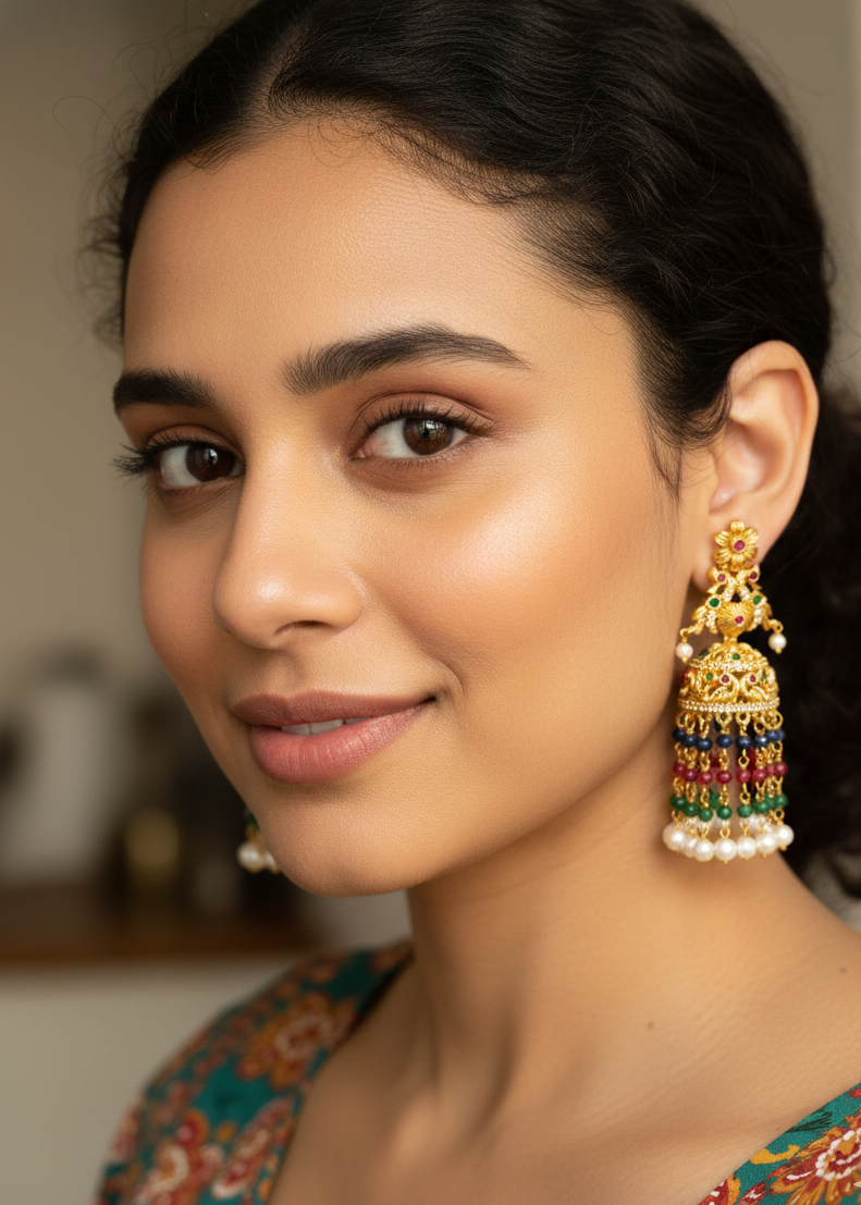 South Indian Multi Beaded Jhumki Earrings
