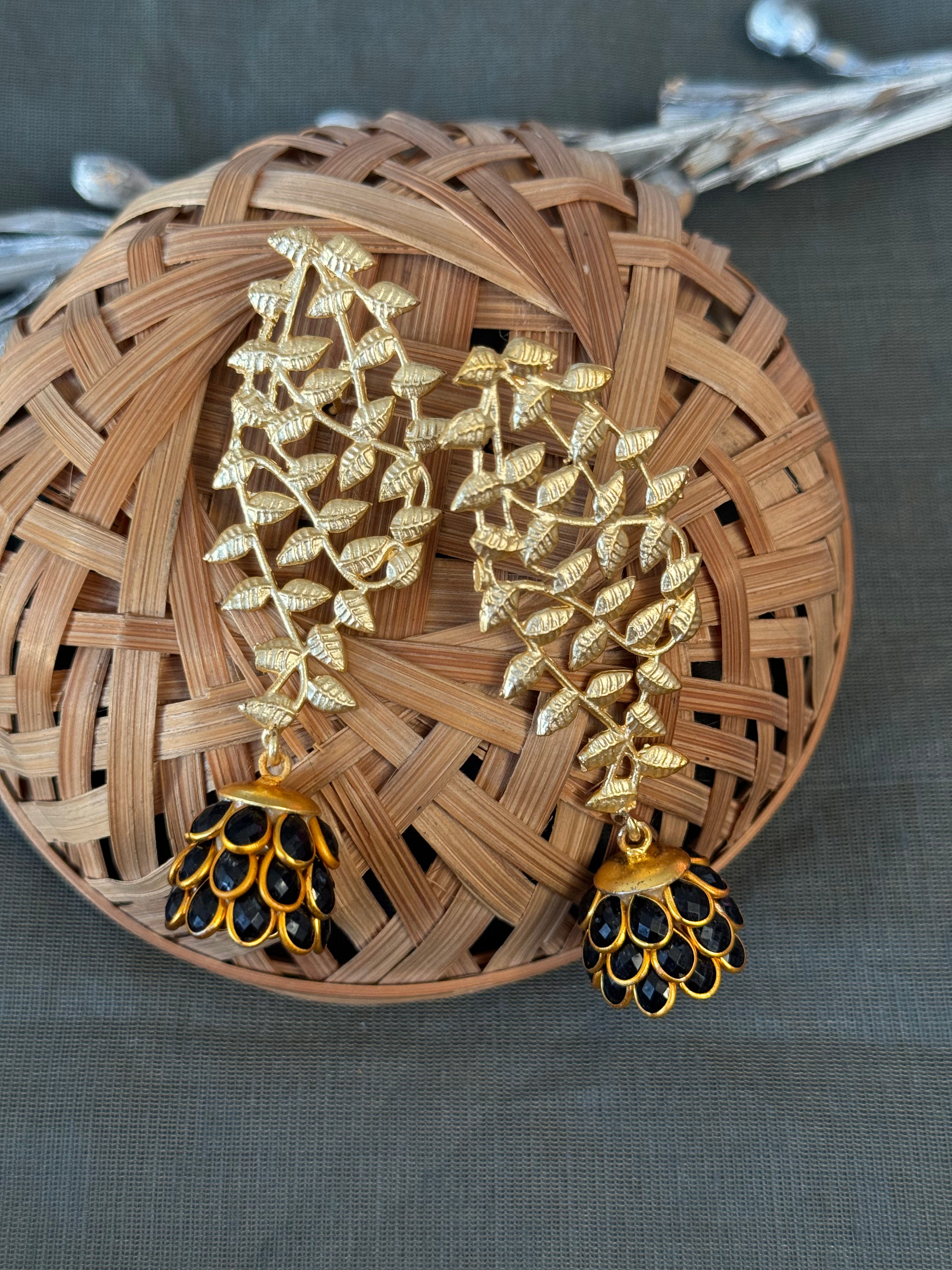 Black Paachi Jhumki Gold Matte Earrings