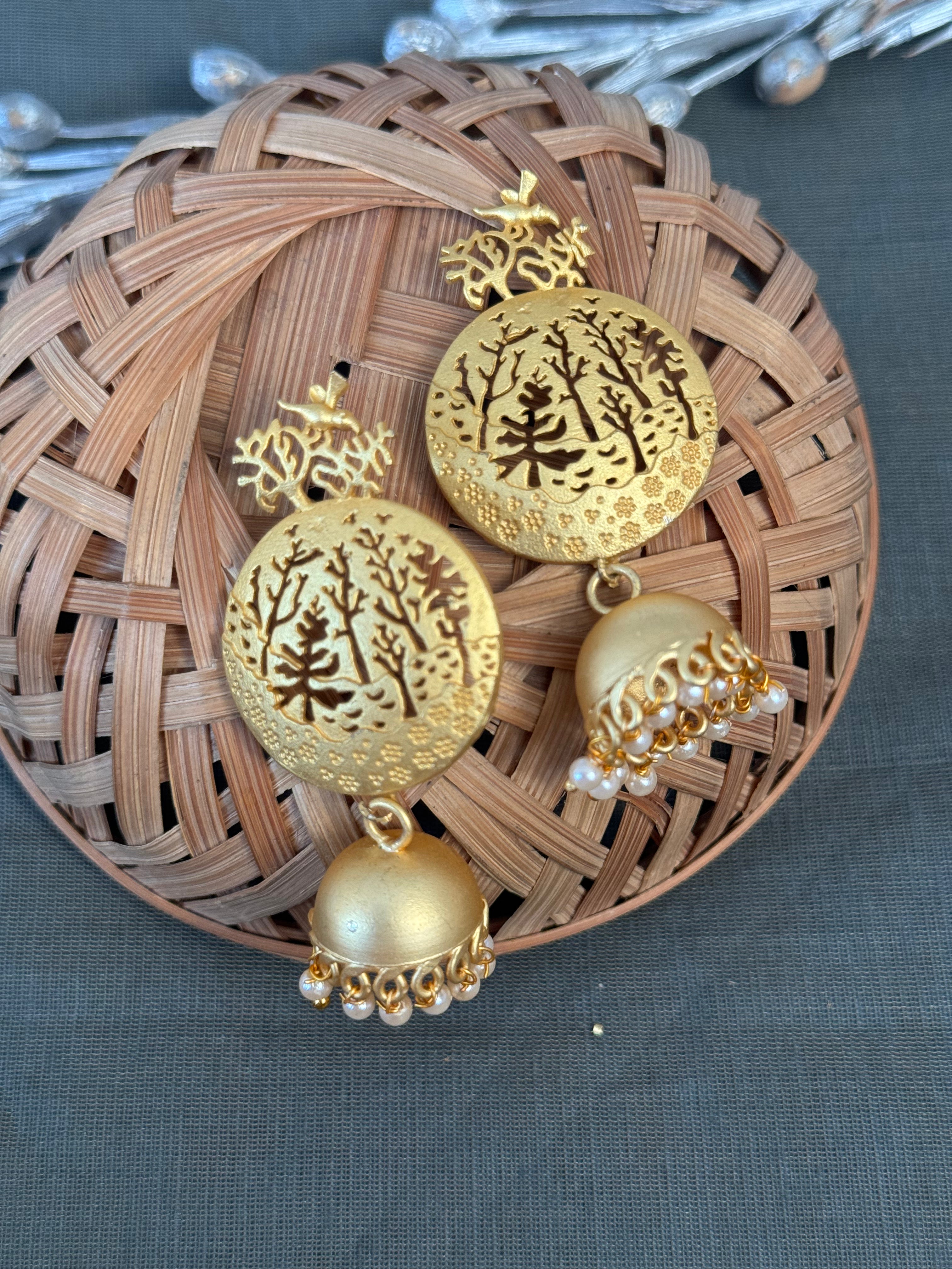 Bird Matte Gold Jhumki Earrings