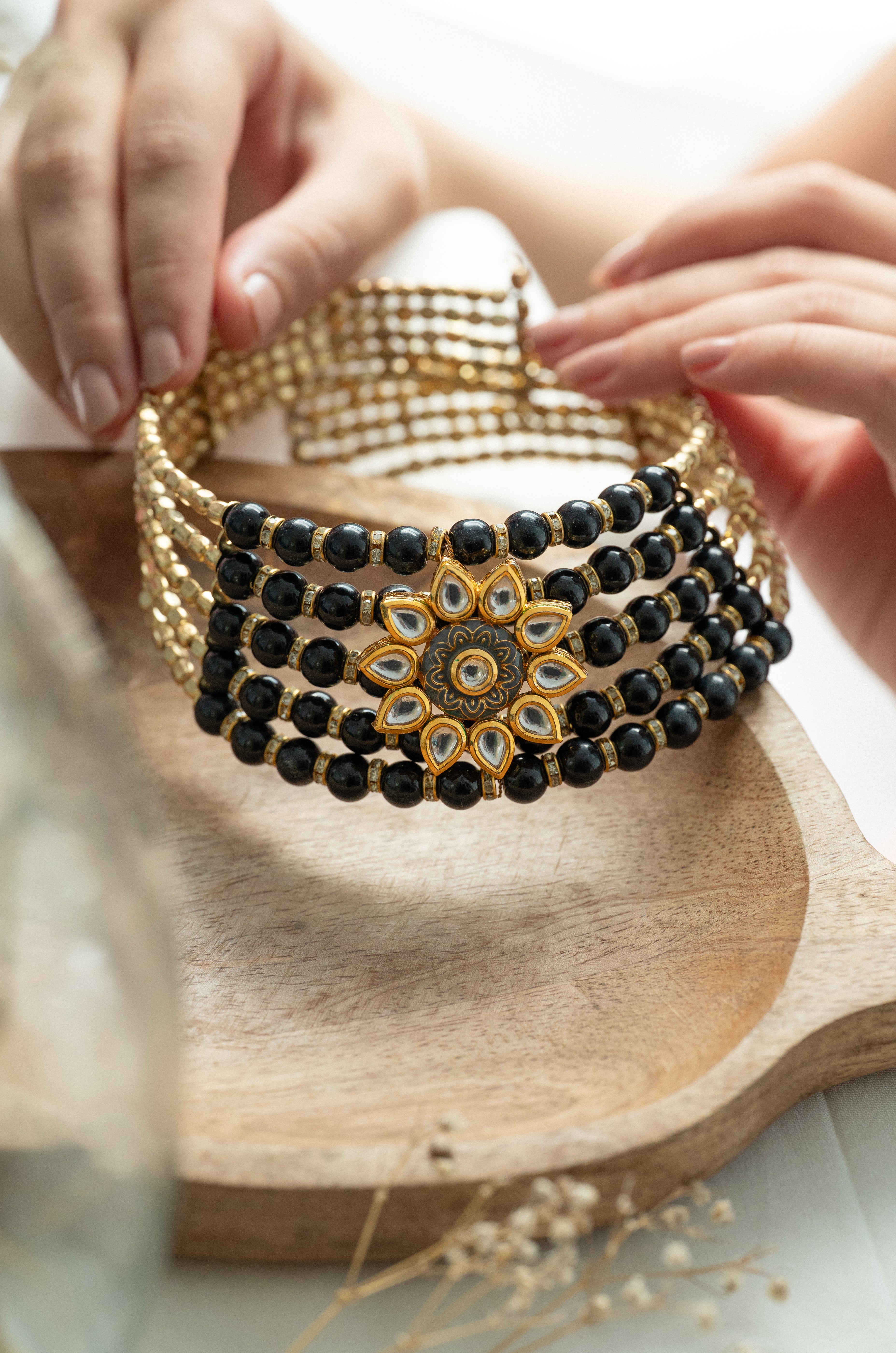 Kundan Meenakari Motif Black Choker Freesize Necklace