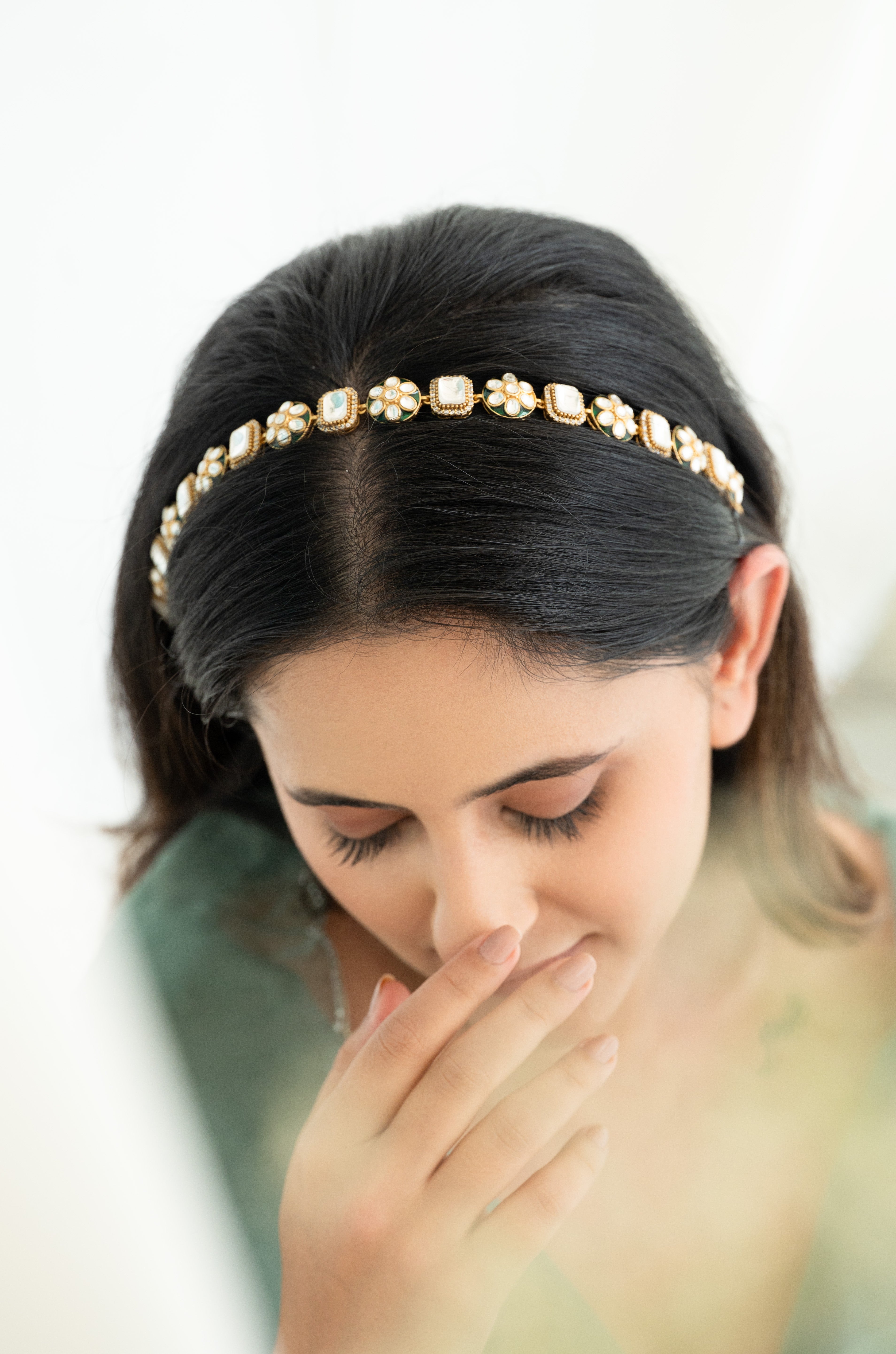 Gold-Plated Luxe Floral Kundan Meenakari Headband