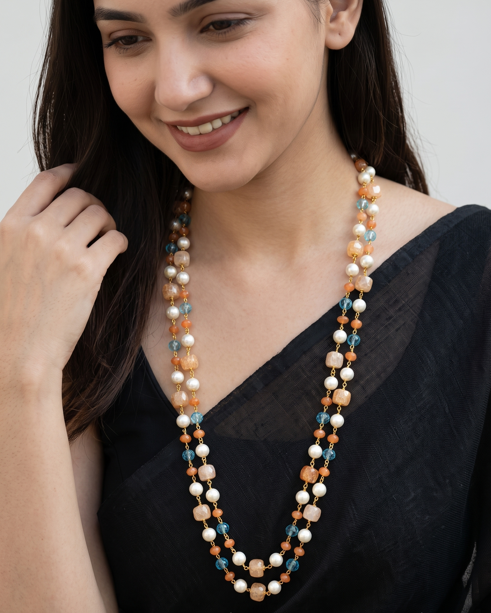 Mira Orange Stone Necklace Mala
